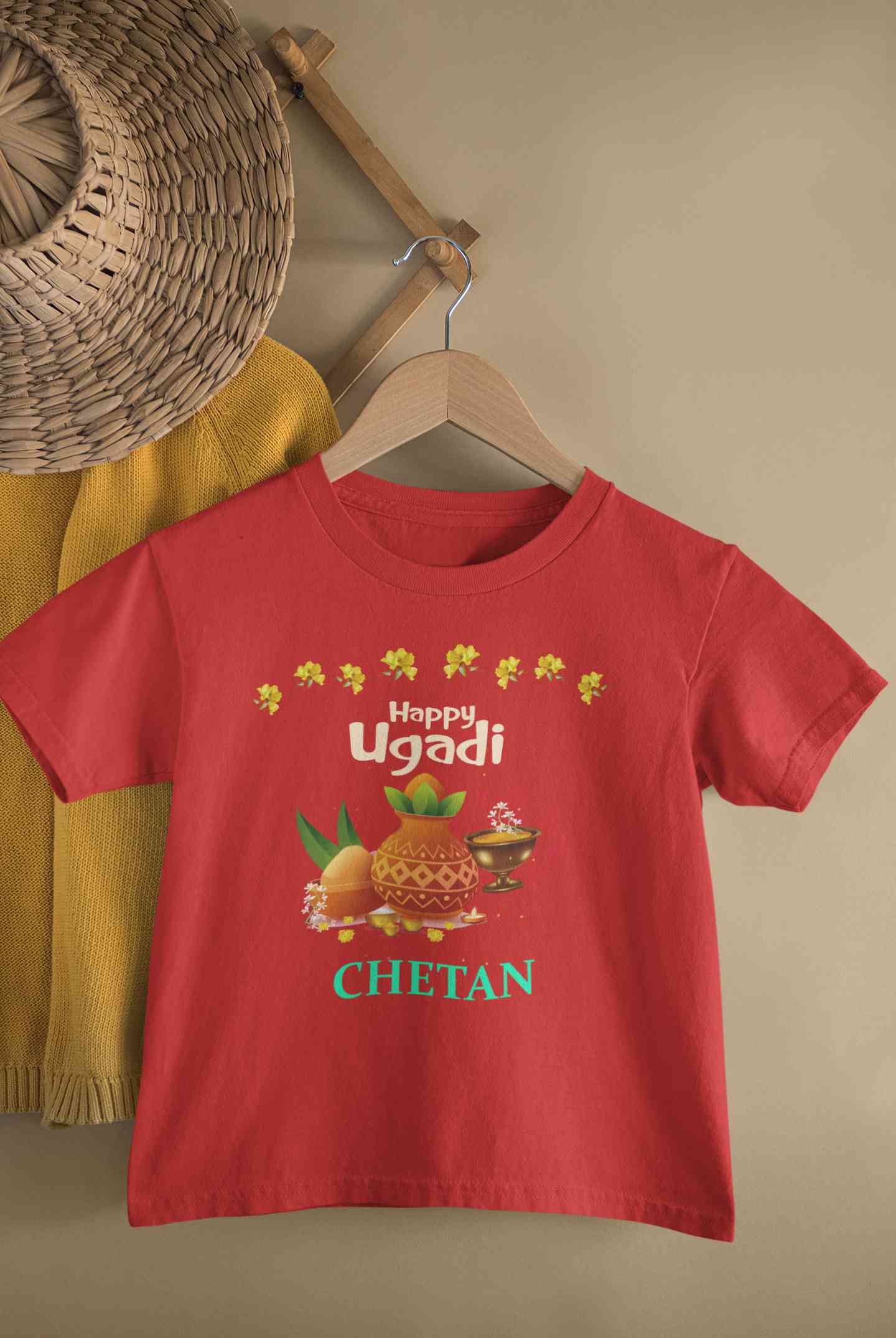 Custom Name Happy Ugadi Half Sleeves T-Shirt for Boy-FunkyTeesClub
