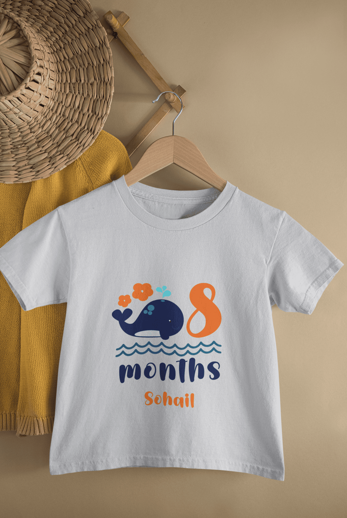 Custom Name Eight Month Birthday Cute Half Sleeves T-Shirt for Boys -FunkyTeesClub