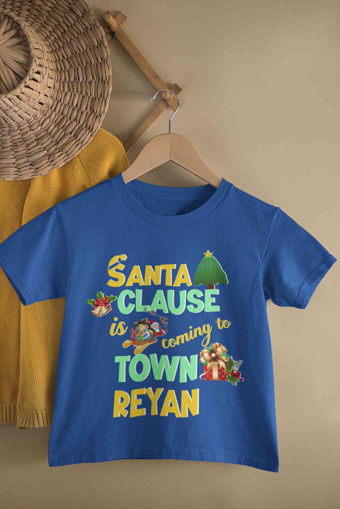 Custom Name Santa Clause Is Coming To Town Christmas Half Sleeves T-Shirt for Boy-FunkyTeesClub