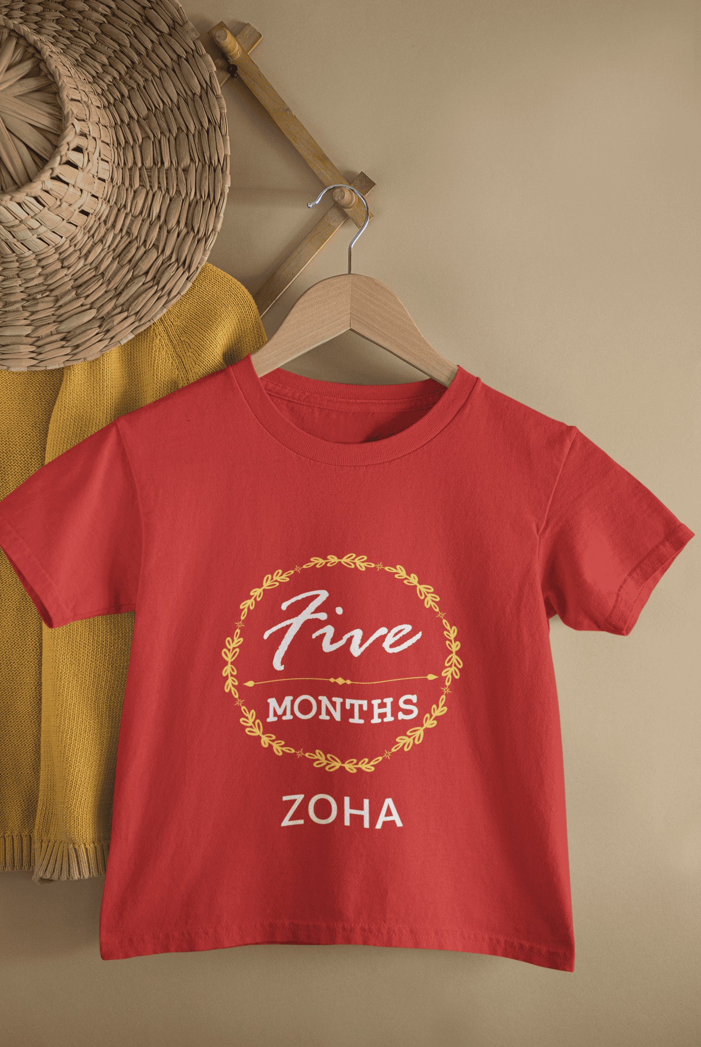 Custom Name Five Month Birthday Half Sleeves T-Shirt For Girls -FunkyTeesClub