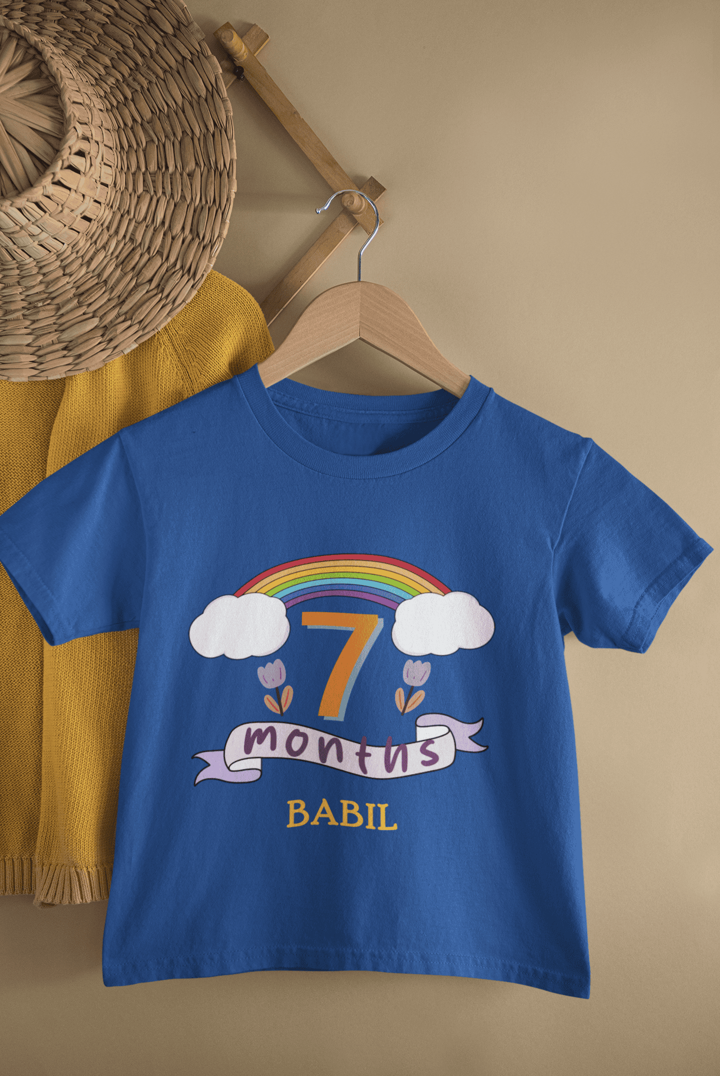 Custom Name Seventh Month Birthday Half Sleeves T-Shirt for Boys -FunkyTeesClub