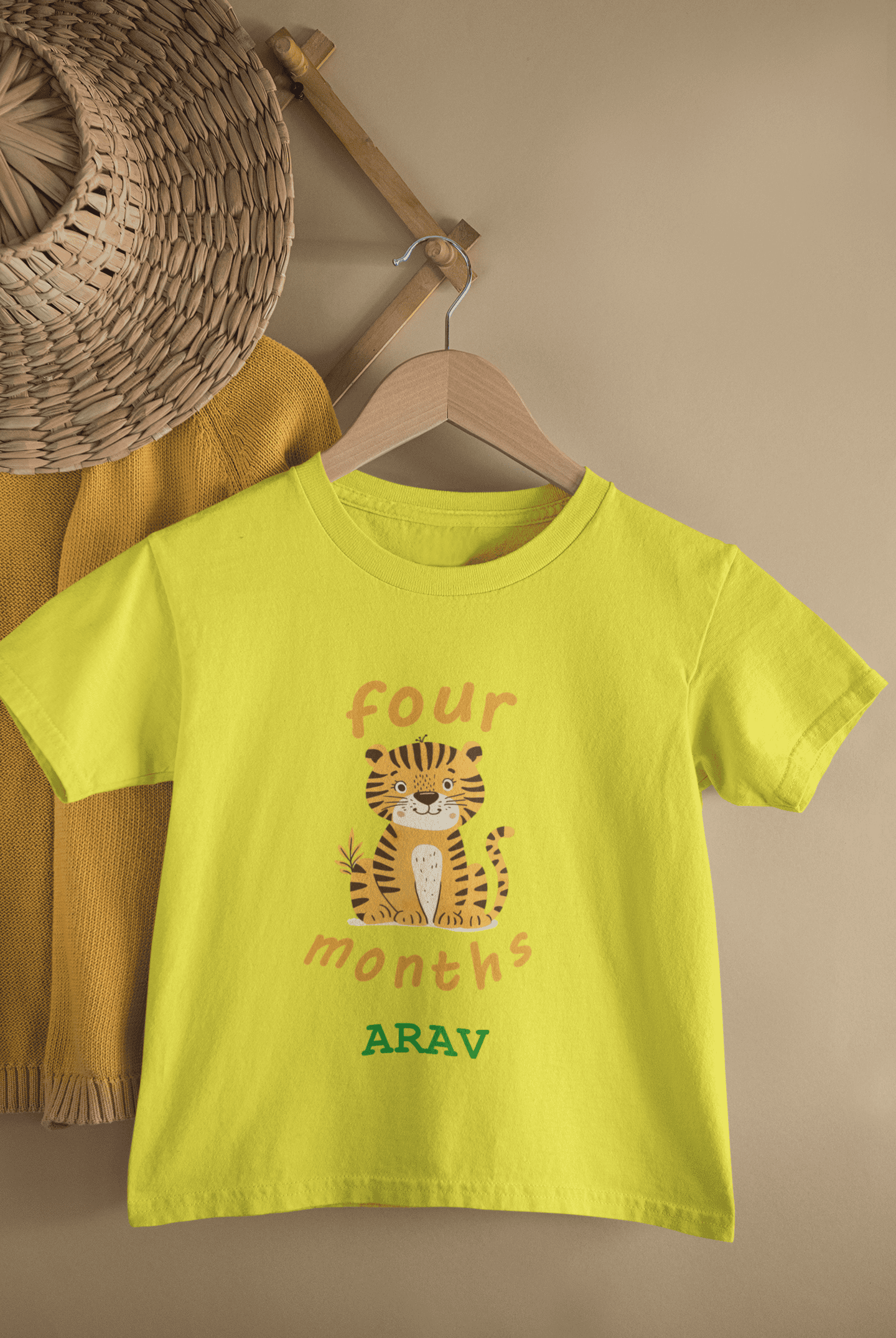 Custom Name Four Months Birthday Half Sleeves T-Shirt for Boys -FunkyTeesClub