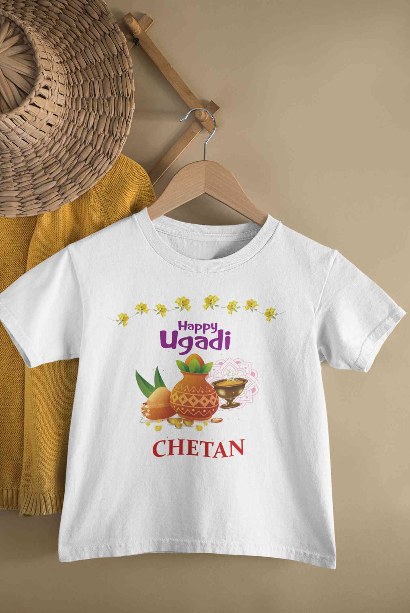 Custom Name Happy Ugadi Half Sleeves T-Shirt for Boy-FunkyTeesClub