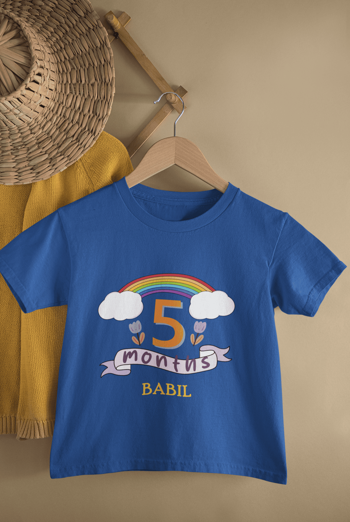 Custom Name Fifth Month Birthday Half Sleeves T-Shirt for Boys -FunkyTeesClub