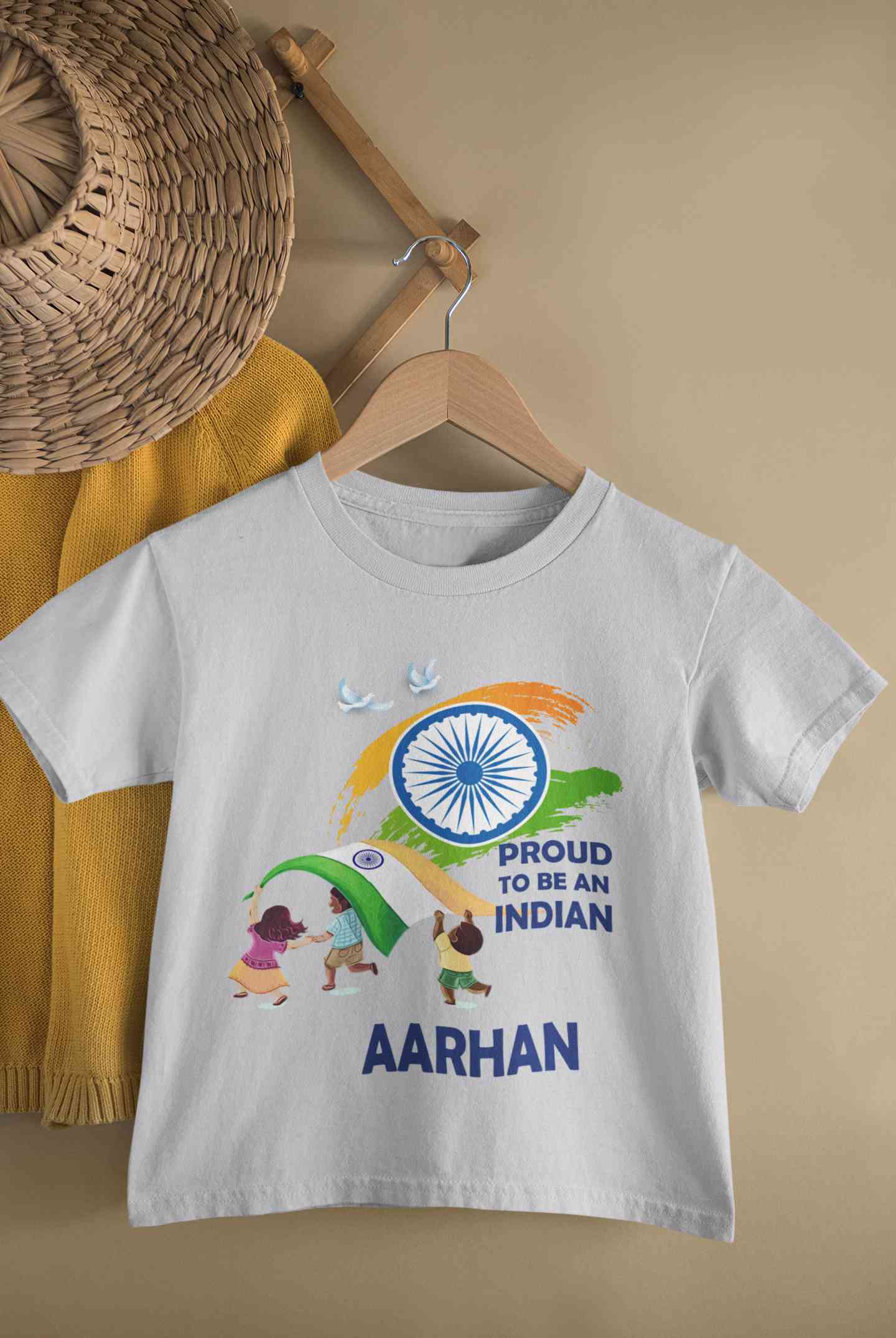 Custom Name Proud To Be An Indian Independence Day Half Sleeves T-Shirt for Boy-FunkyTeesClub