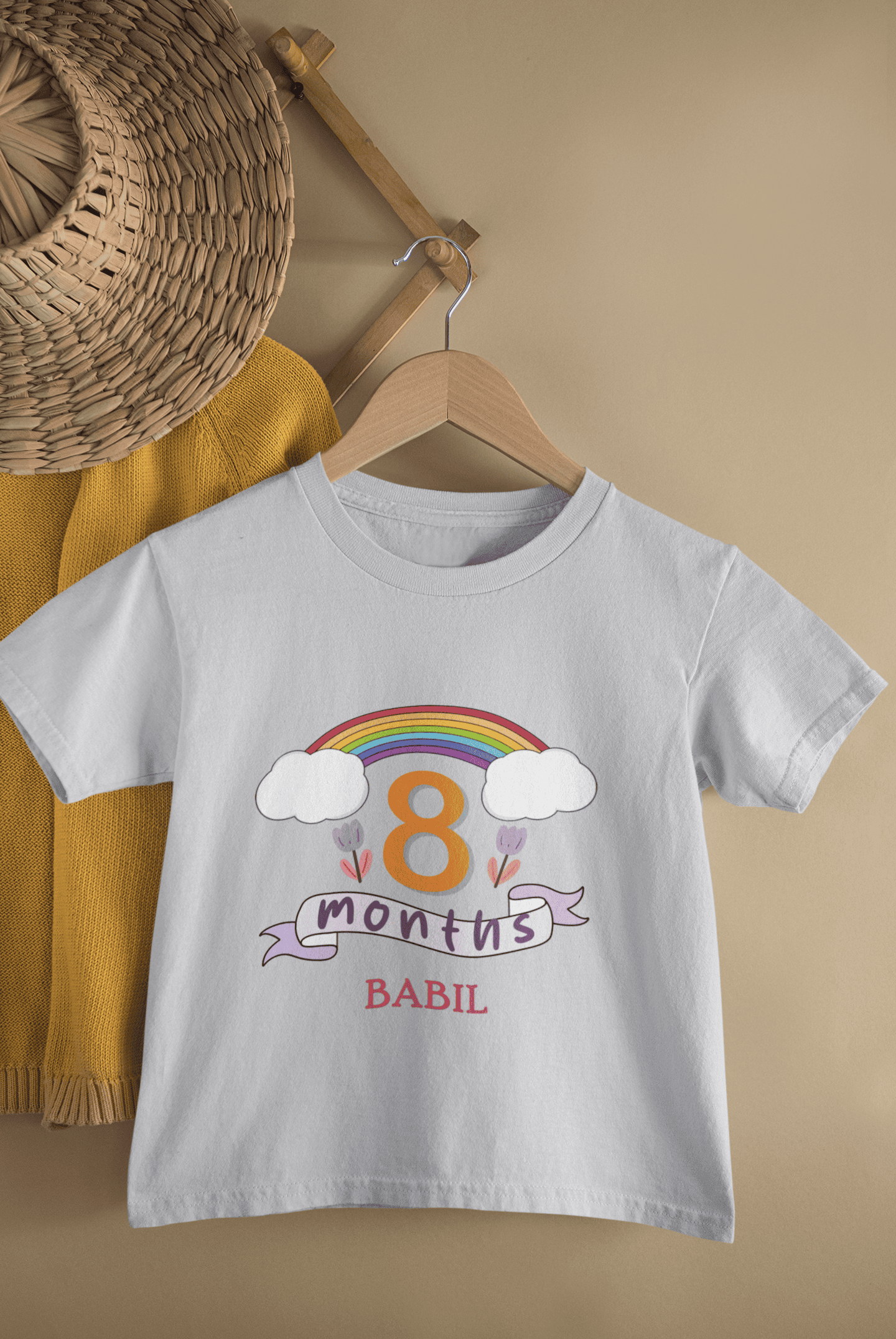 Custom Name Eighth Month Birthday Half Sleeves T-Shirt for Boys -FunkyTeesClub