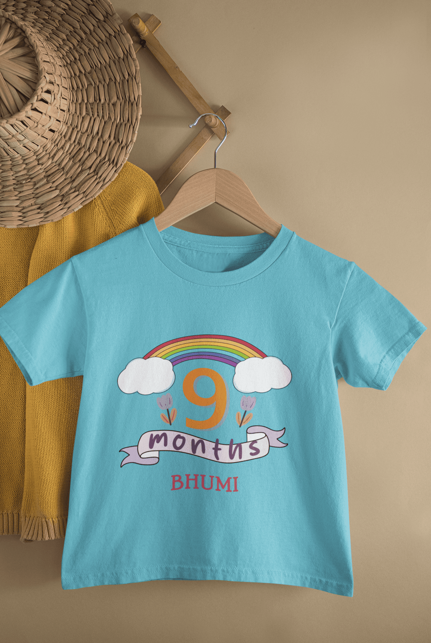 Custom Name Ninth Month Birthday Half Sleeves T-Shirt For Girls -FunkyTeesClub