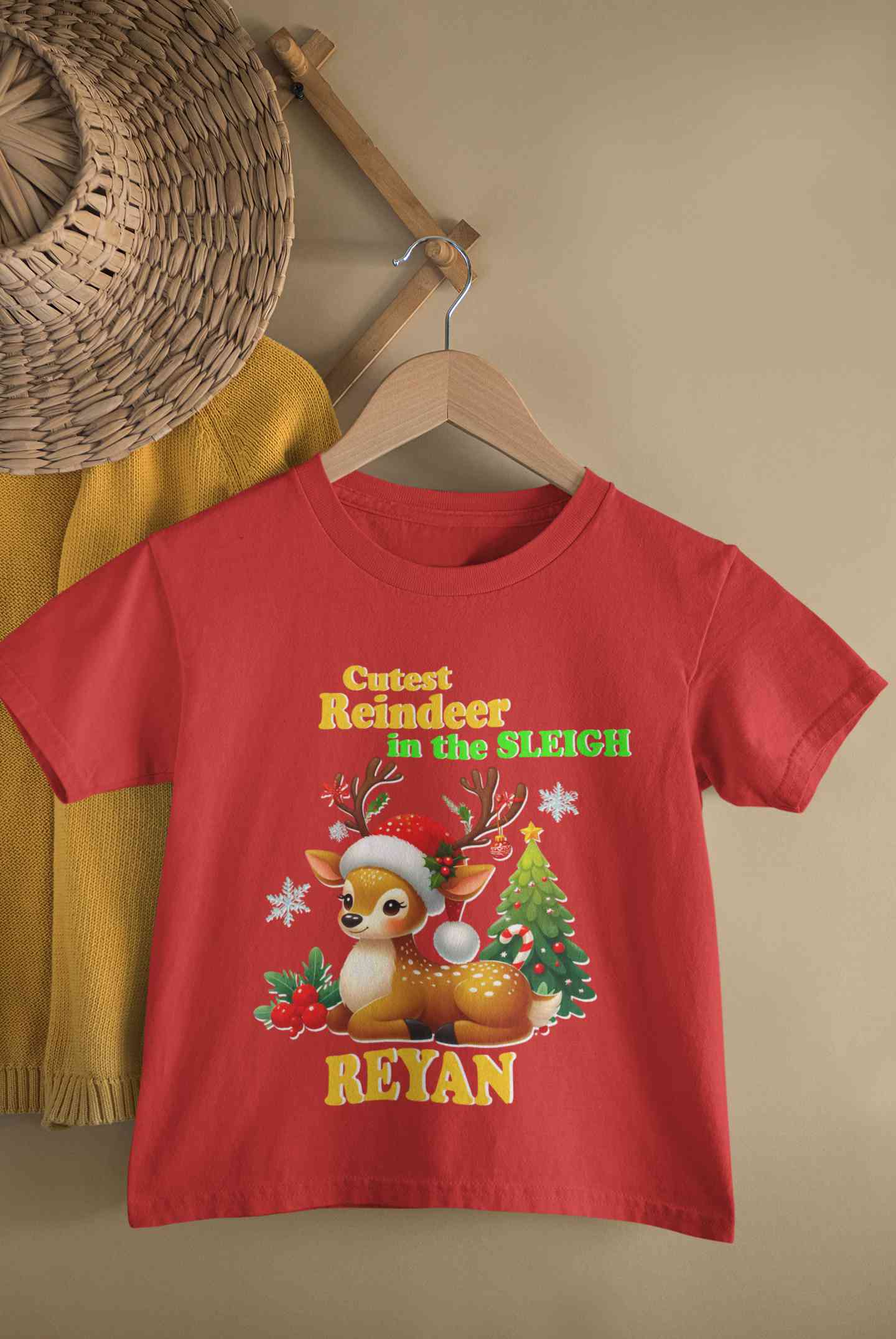 Custom Name Cutest Reindeer In The Sleigh Christmas Half Sleeves T-Shirt for Boy-FunkyTeesClub