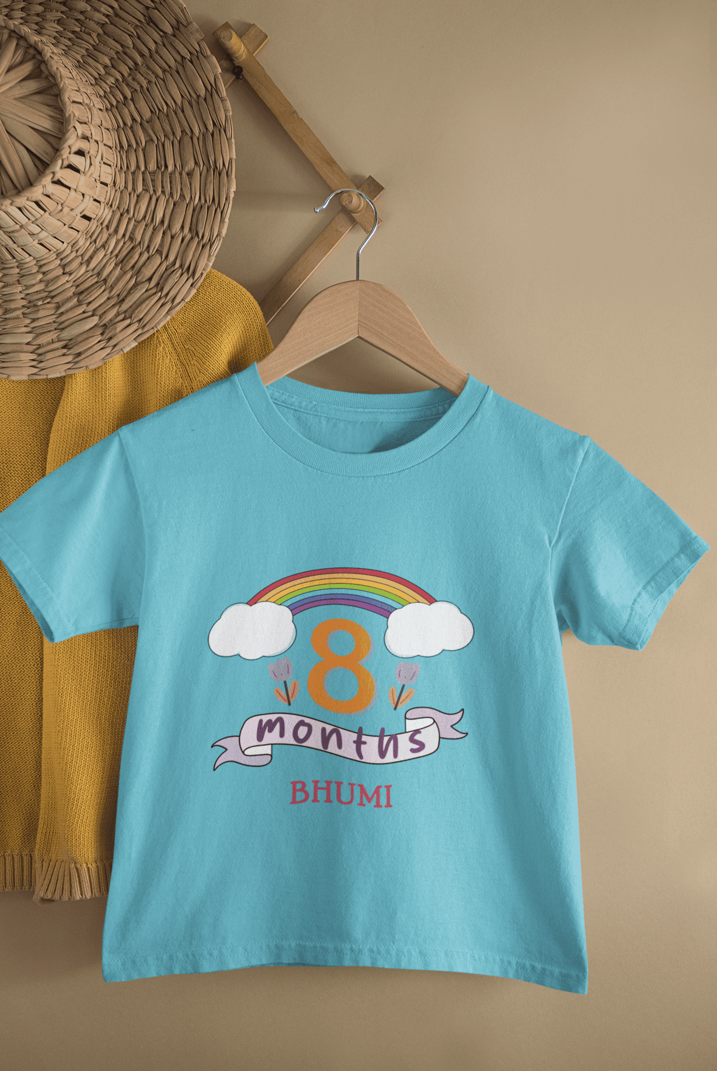 Custom Name Eight Month Birthday Half Sleeves T-Shirt For Girls -FunkyTeesClub