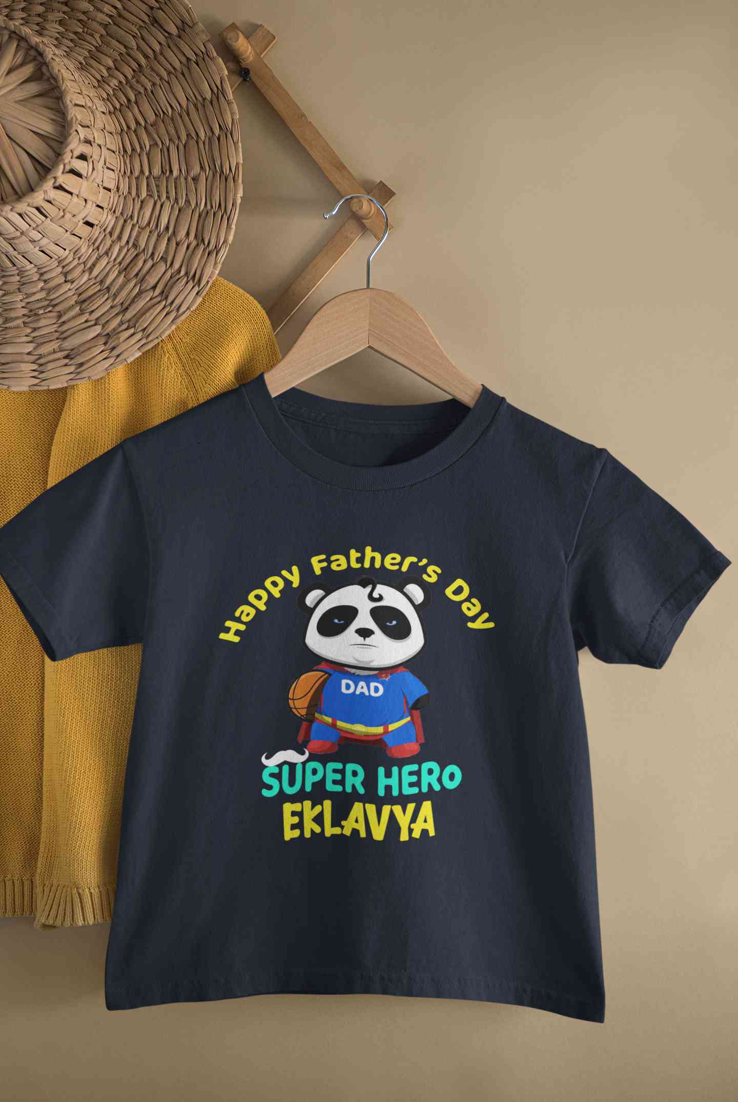 Custom Name Happy Fathers Day Super Hero Half Sleeves T-Shirt for Boy-FunkyTeesClub