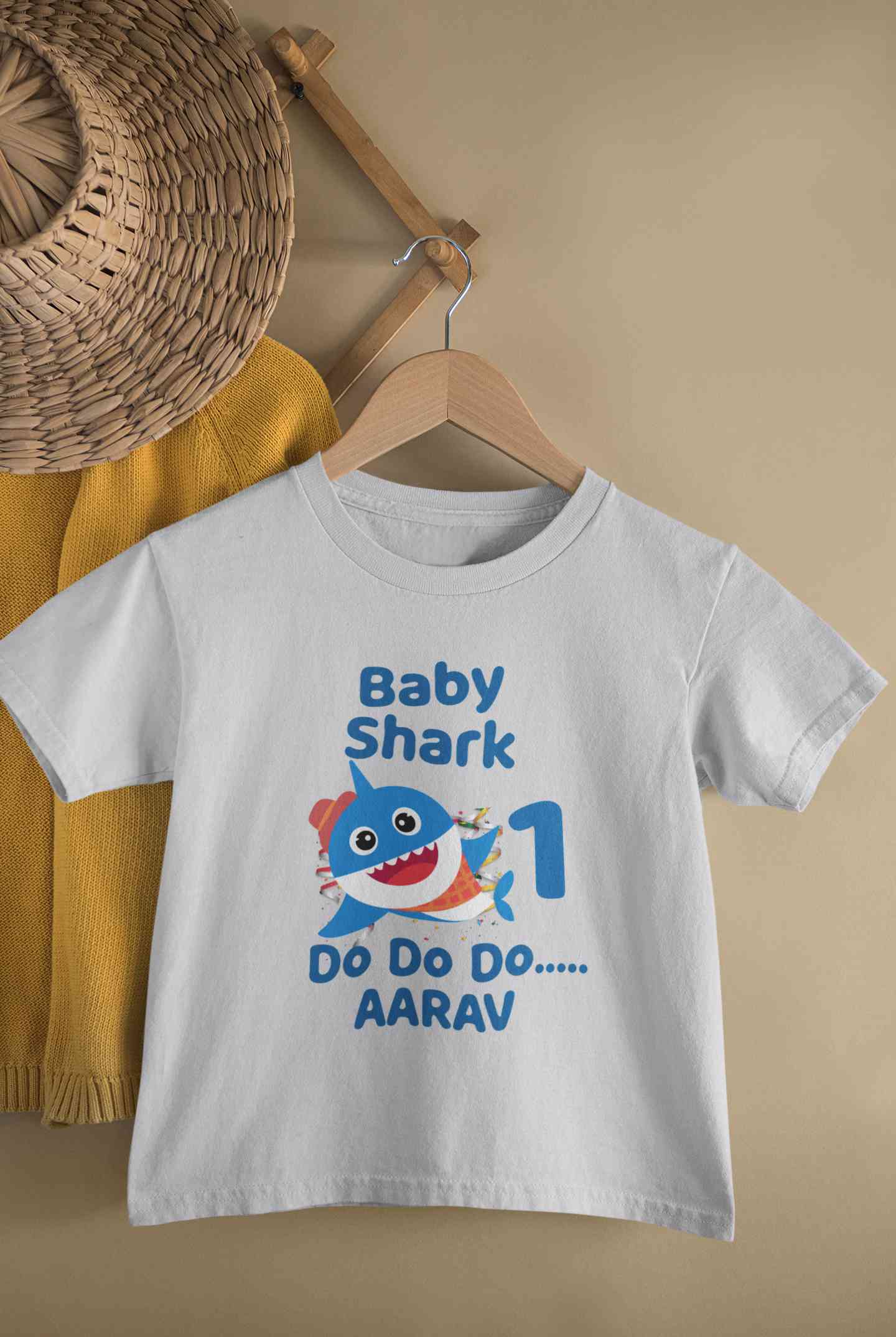 Custom Name Baby Shark Do Do Do First Birthday Half Sleeves T-Shirt for Boy-FunkyTeesClub