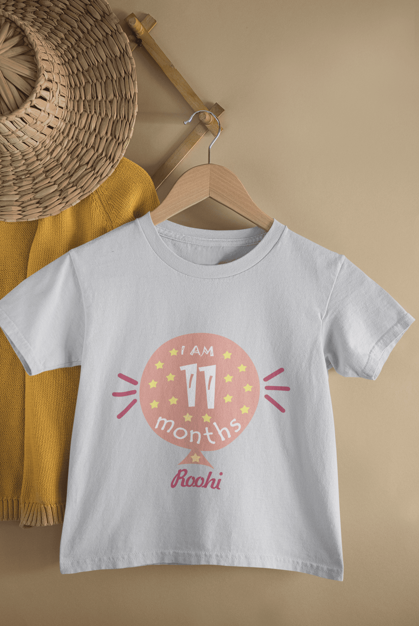Custom Name Eleven Month Baloon Half Sleeves T-Shirt For Girls -FunkyTeesClub