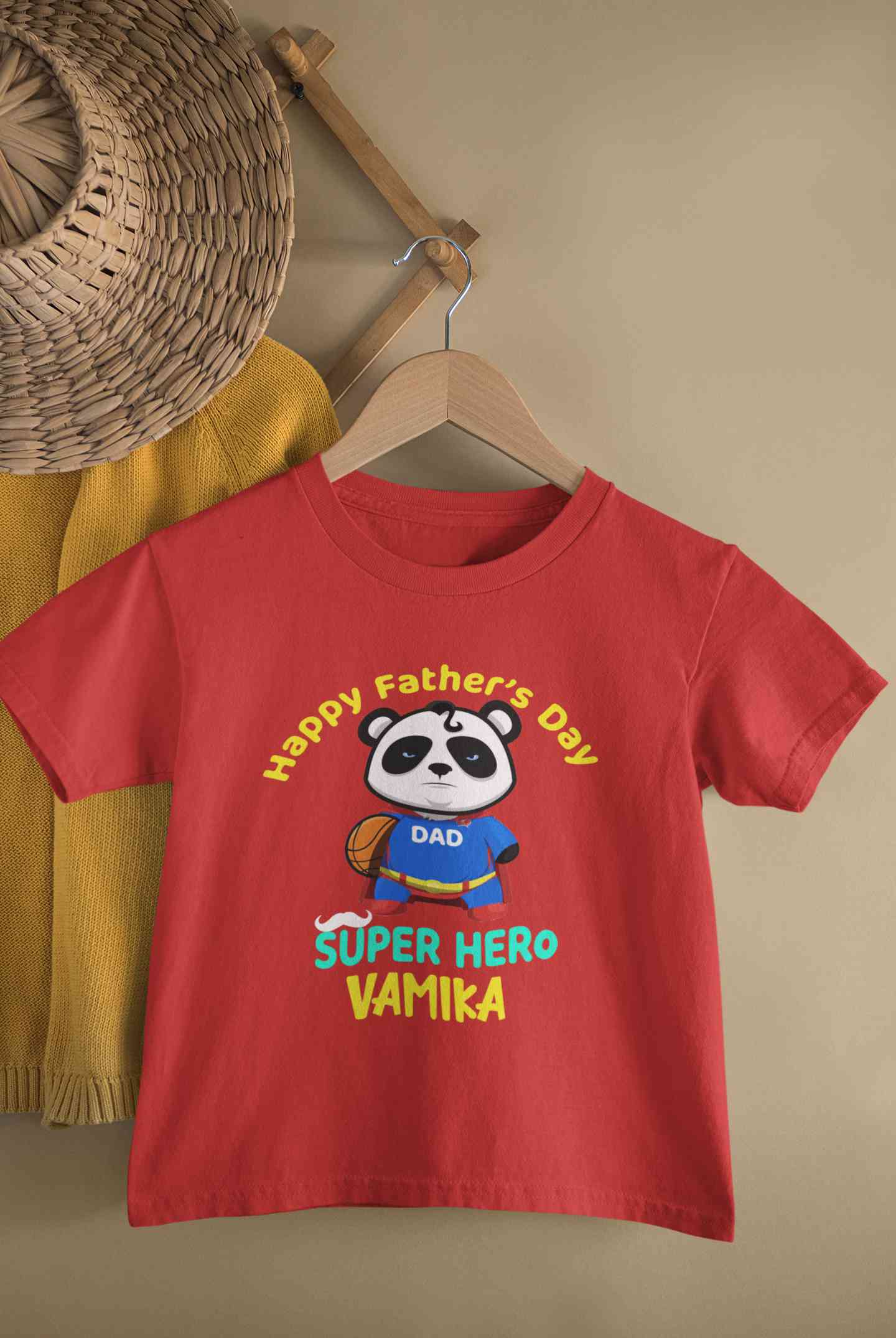 Custom Name Happy Fathers Day Super Hero Half Sleeves T-Shirt For Girls -FunkyTeesClub