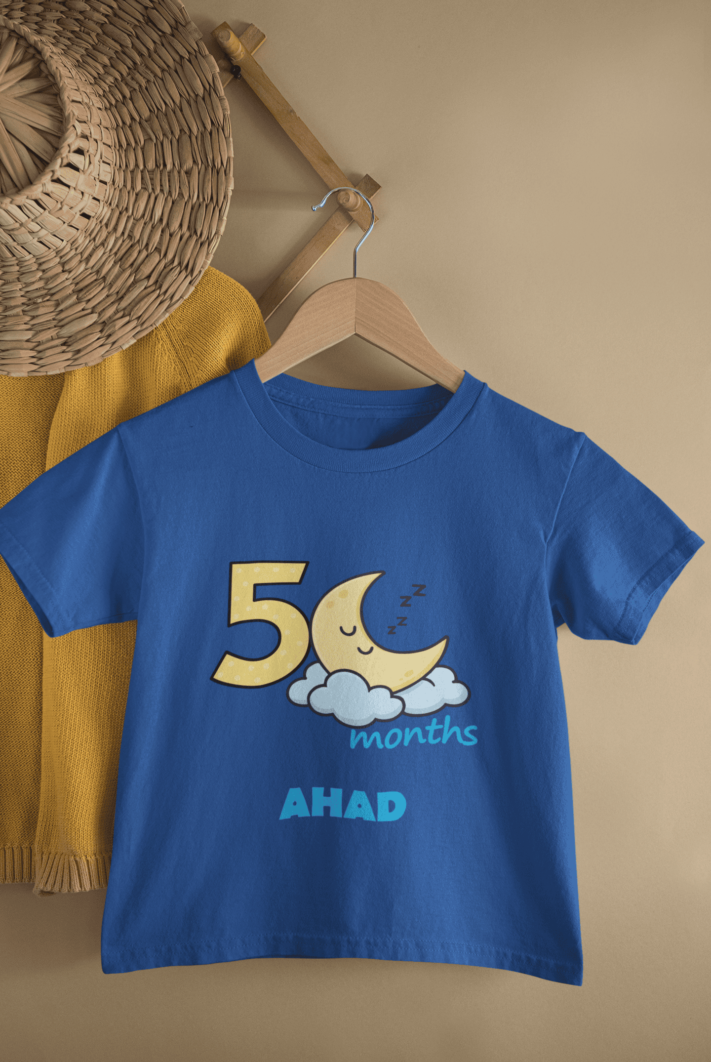 Custom Name Five Month Moon Half Sleeves T-Shirt for Boys -FunkyTeesClub