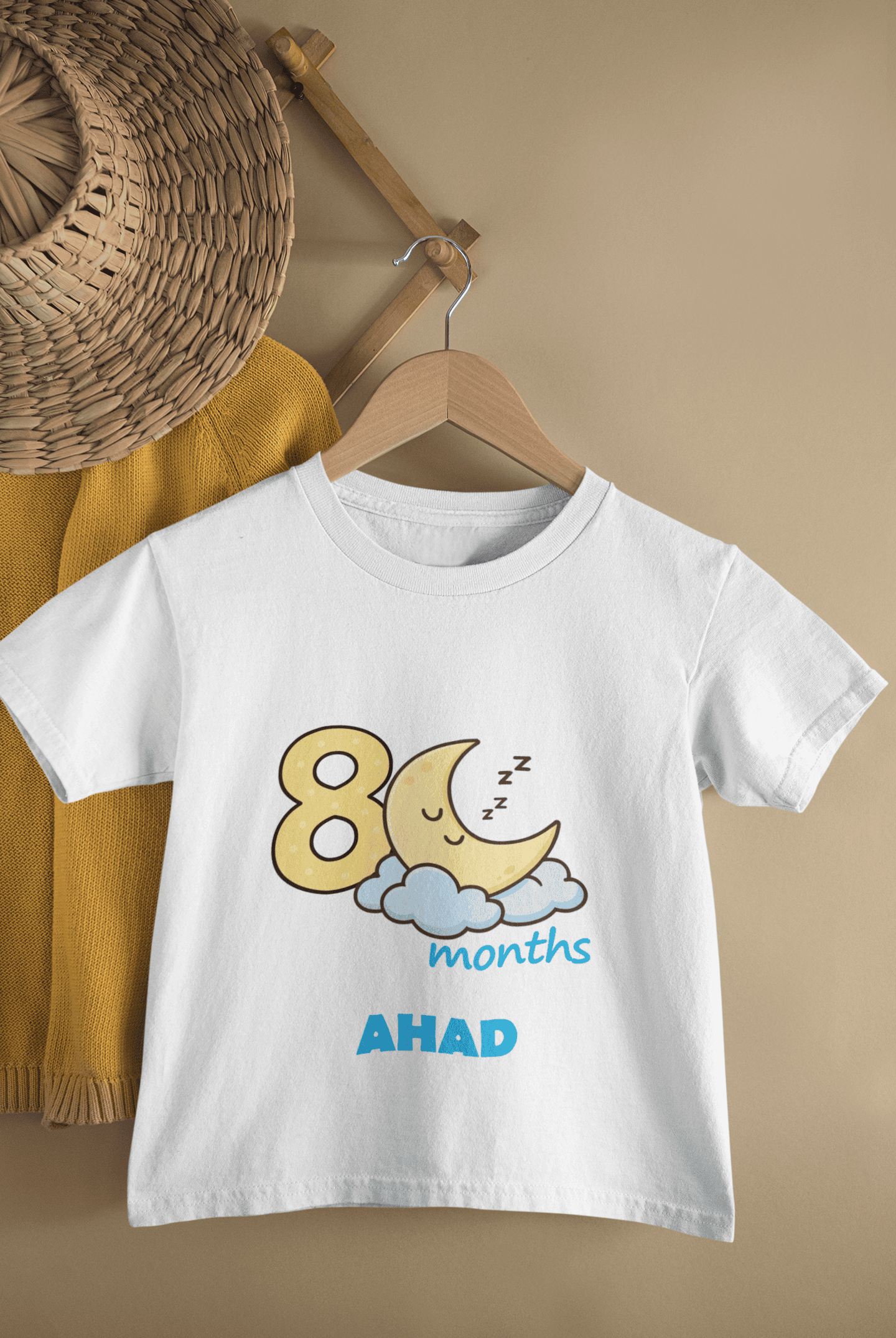 Custom Name Eight Month Moon Half Sleeves T-Shirt for Boys -FunkyTeesClub