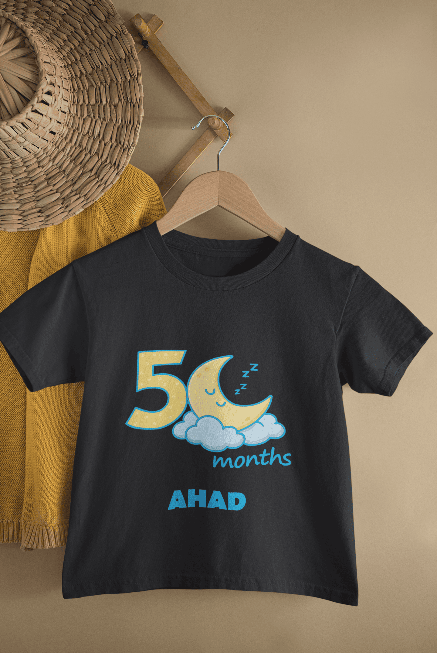 Custom Name Five Month Moon Half Sleeves T-Shirt for Boys -FunkyTeesClub