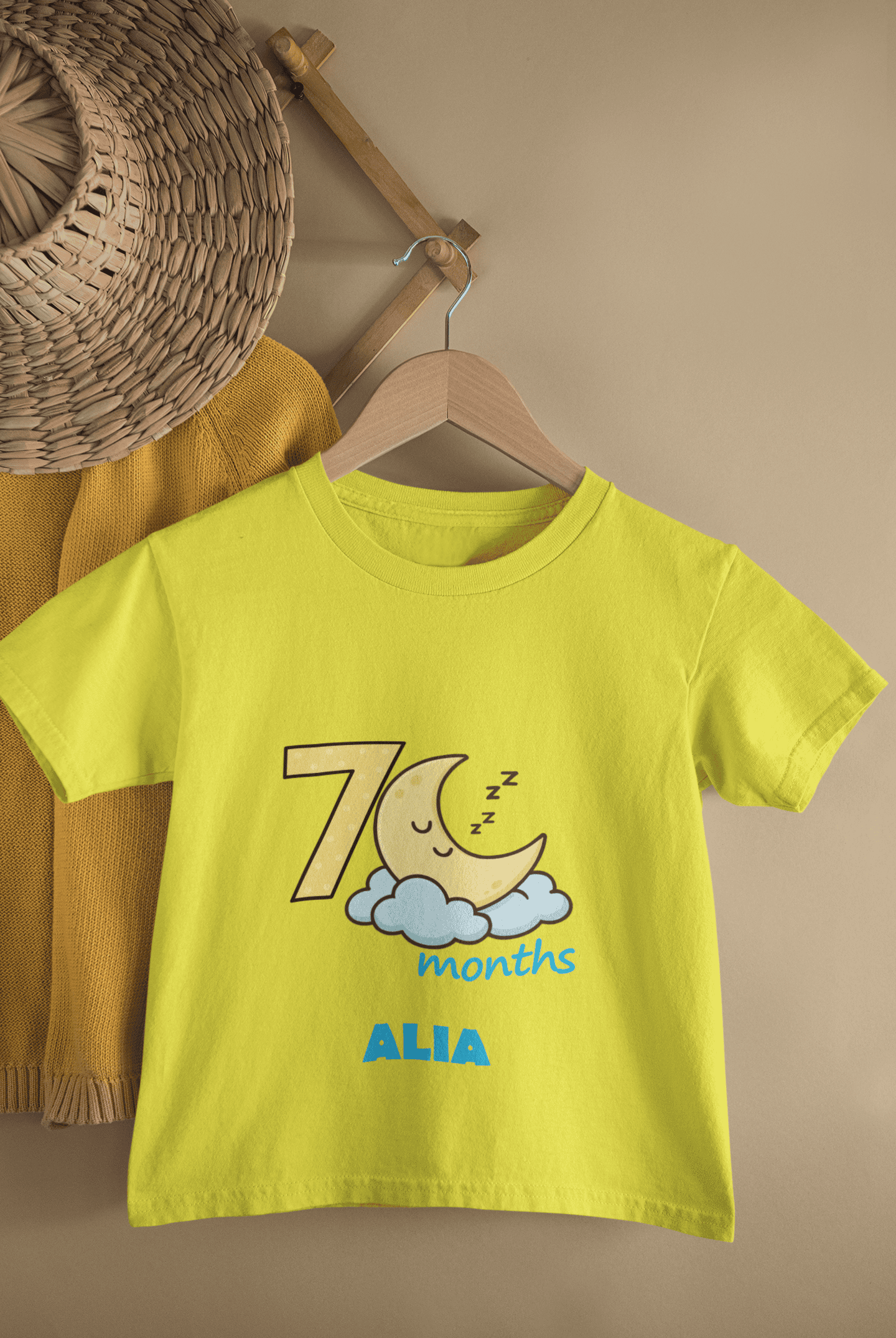 Custom Name Seven Month Moon Half Sleeves T-Shirt For Girls -FunkyTeesClub