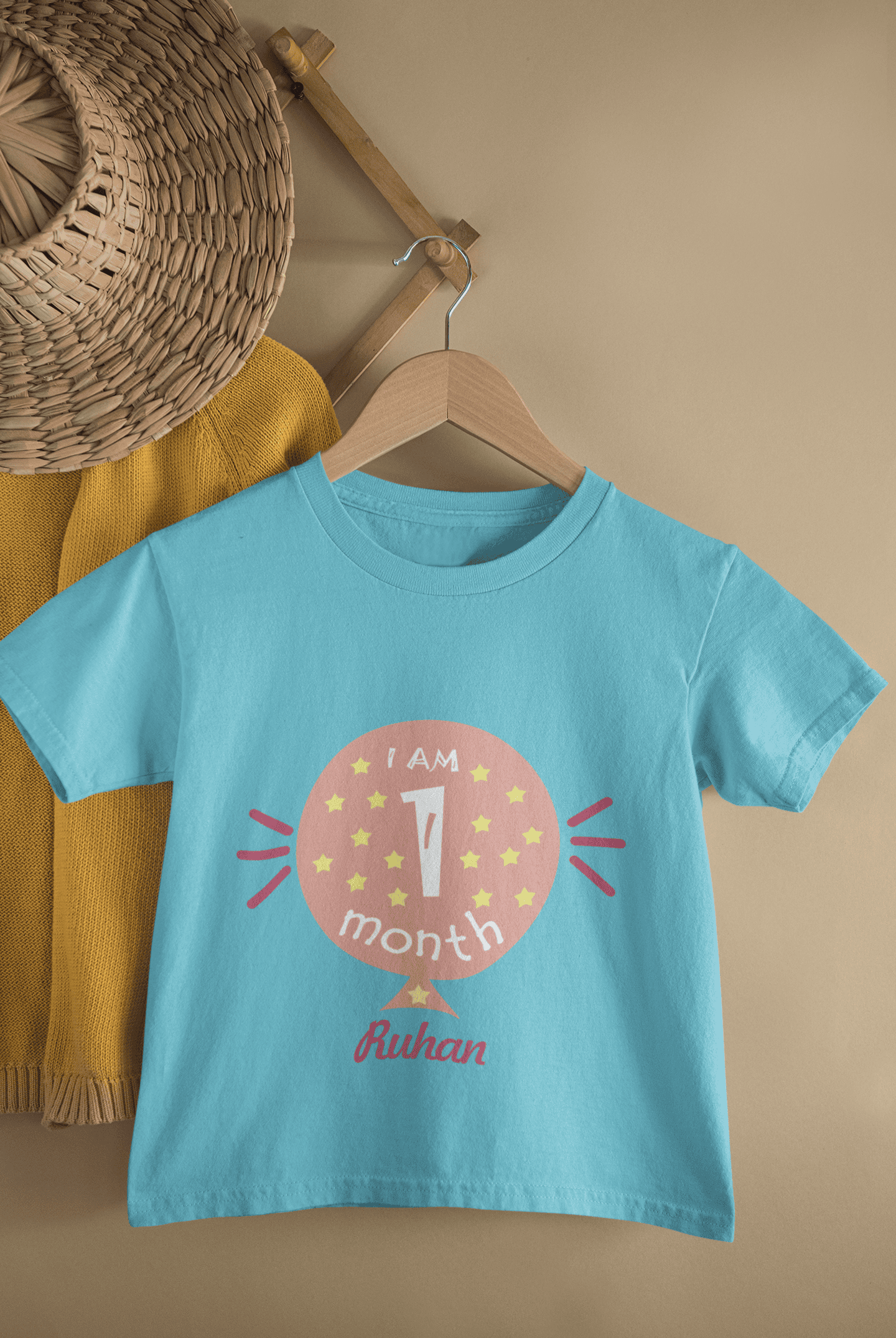 Custom Name I Am One Month Half Sleeves T-Shirt for Boys -FunkyTeesClub