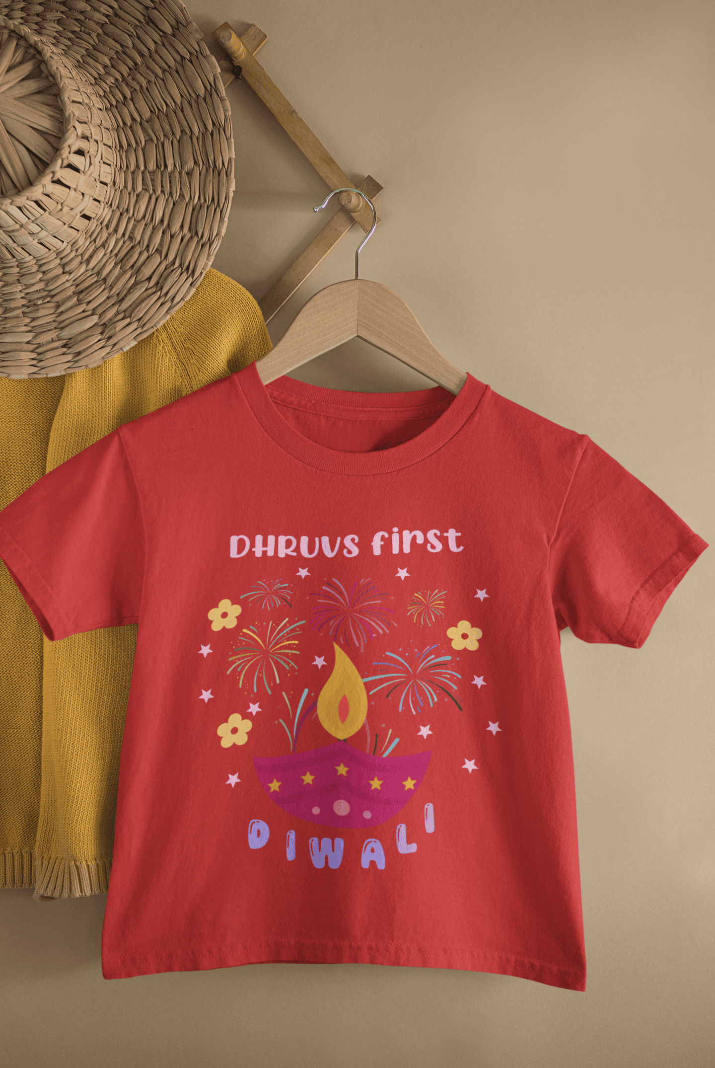 Custom Name First Diwali Celebrations Diwali Half Sleeves T-Shirt for Boys -FunkyTeesClub