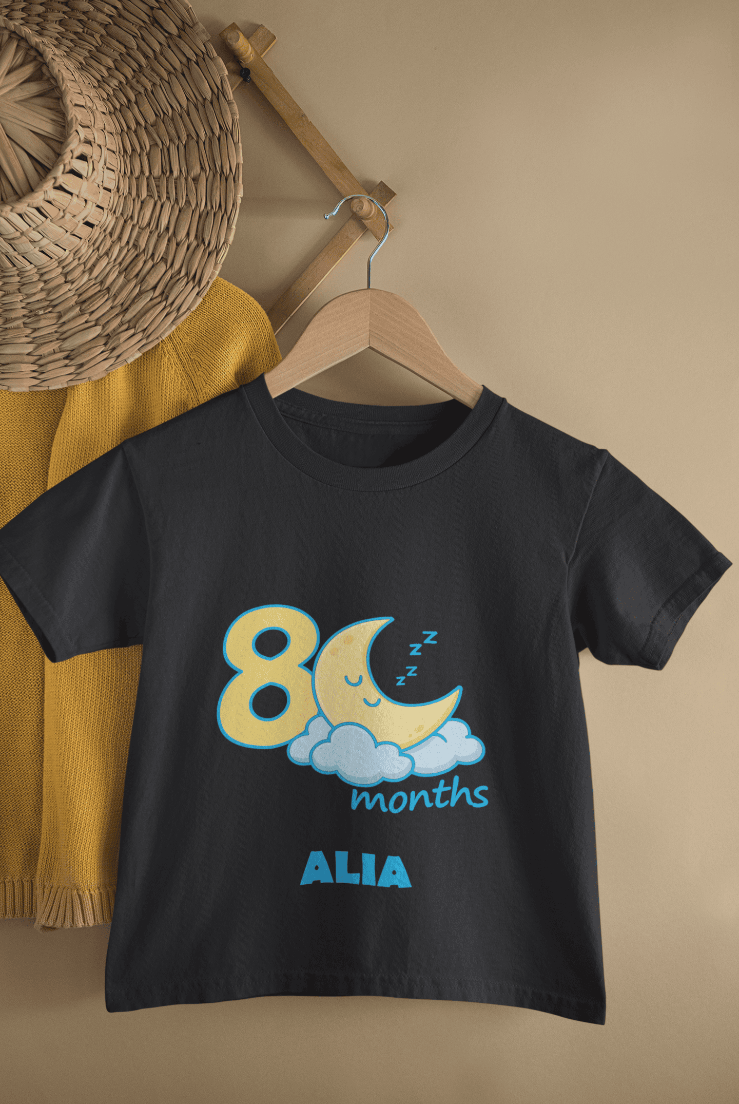 Custom Name Eight Month Moon Half Sleeves T-Shirt For Girls -FunkyTeesClub