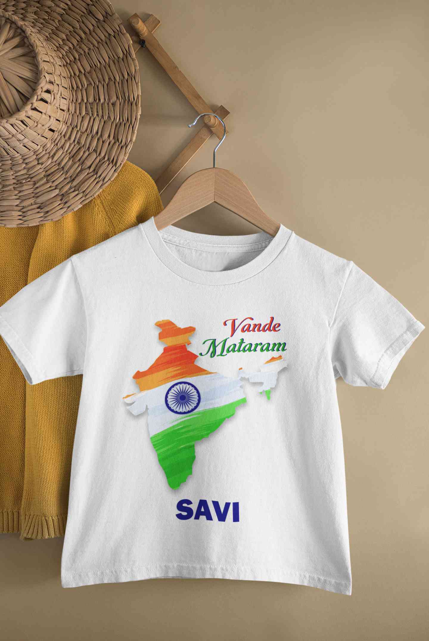 Custom Name Vande Mataram Independence Day Half Sleeves T-Shirt For Girls -FunkyTeesClub