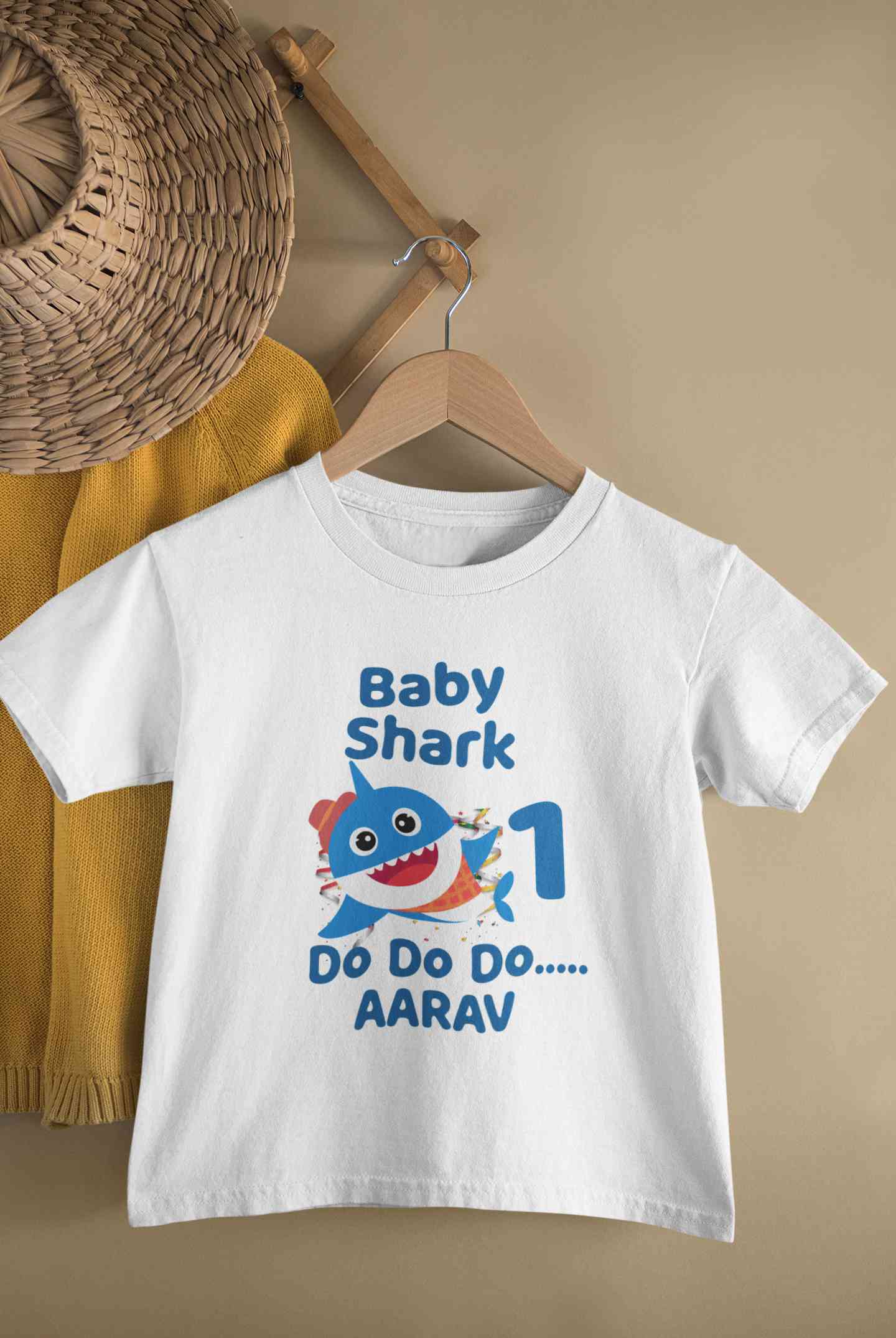 Custom Name Baby Shark Do Do Do First Birthday Half Sleeves T-Shirt for Boy-FunkyTeesClub