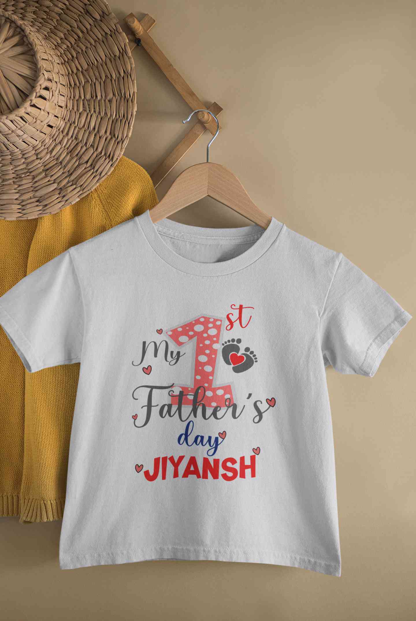 Custom Name First Fathers Day Half Sleeves T-Shirt for Boy-FunkyTeesClub