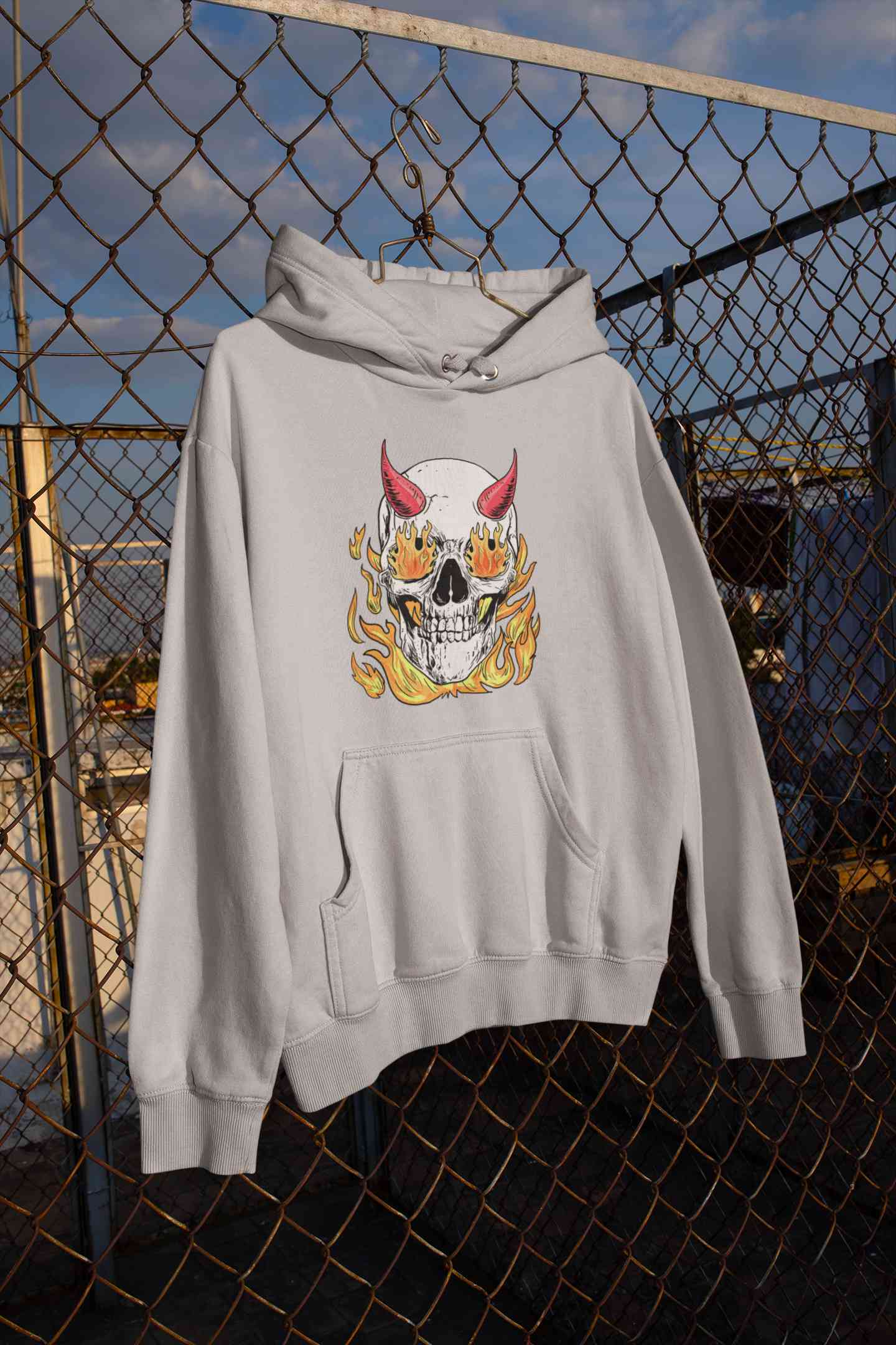 A Horned Skull In Flames Men Hoodies-FunkyTeesClub