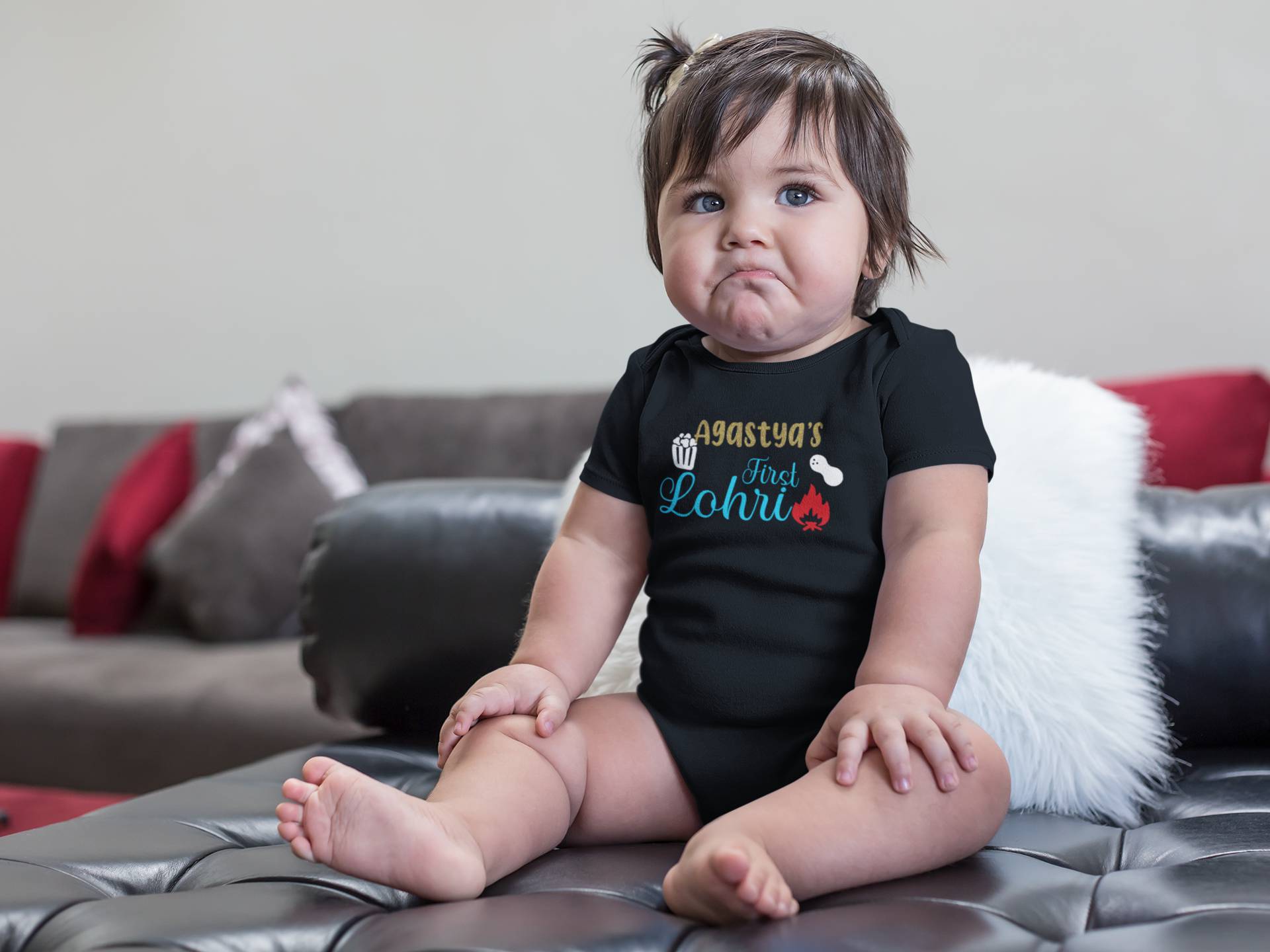 Custom Baby Name First Lohri Rompers for Baby Girl- FunkyTeesClub