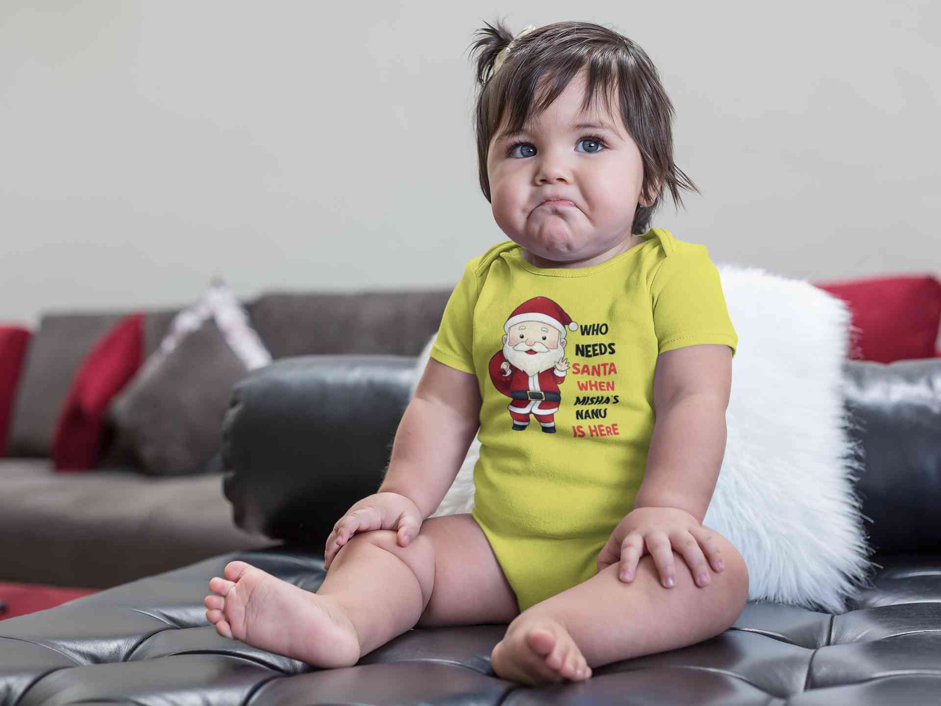 Customized Name Santa Nanu Is Here Christmas Rompers for Baby Girl- FunkyTeesClub