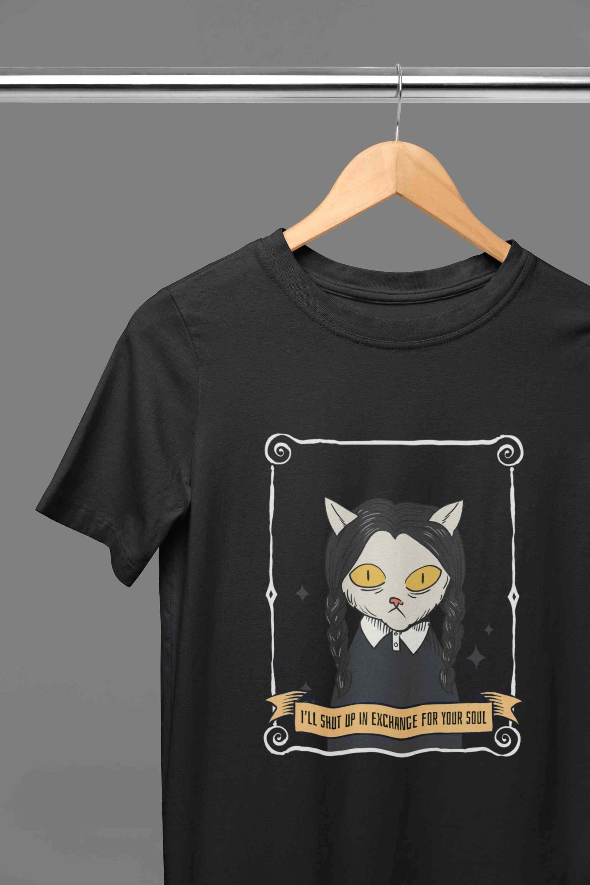 Cat Inspired By Wednesday Women Half Sleeves T-shirt- FunkyTeesClub