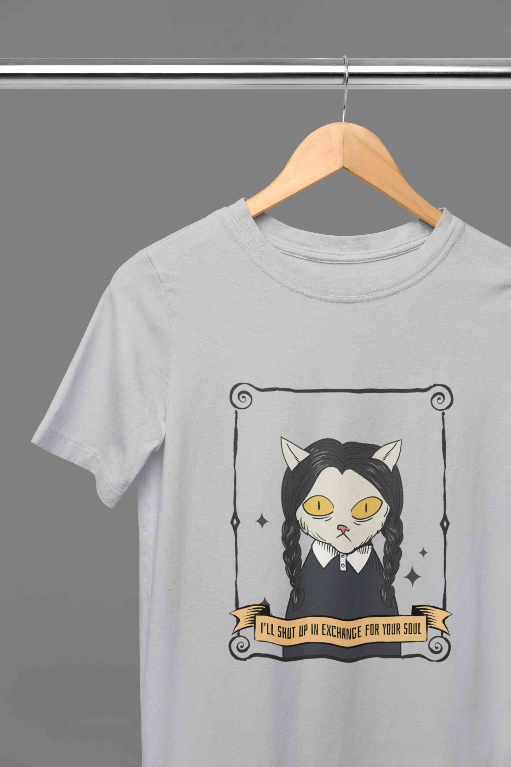 Cat Inspired By Wednesday Women Half Sleeves T-shirt- FunkyTeesClub