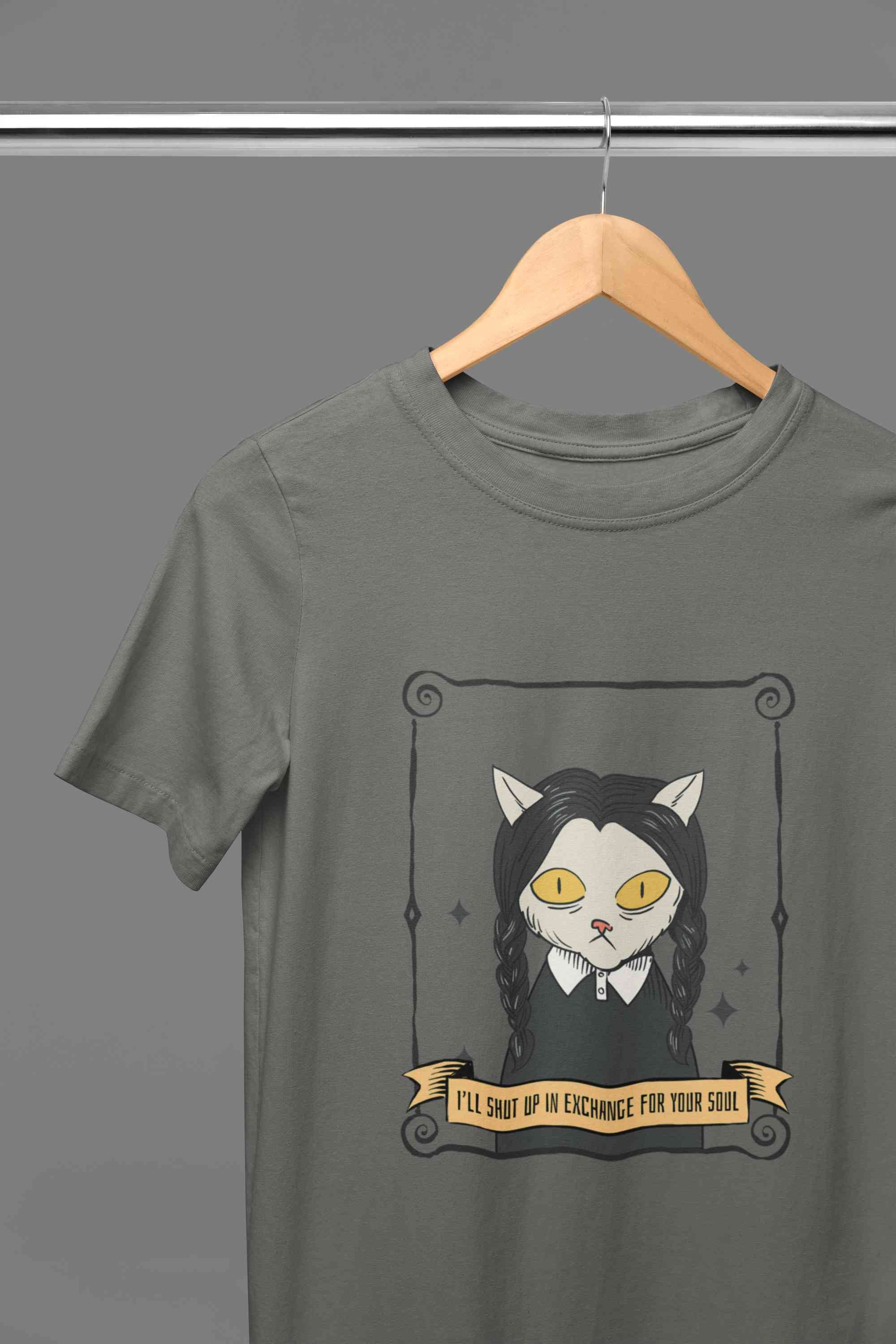 Cat Inspired By Wednesday Women Half Sleeves T-shirt- FunkyTeesClub