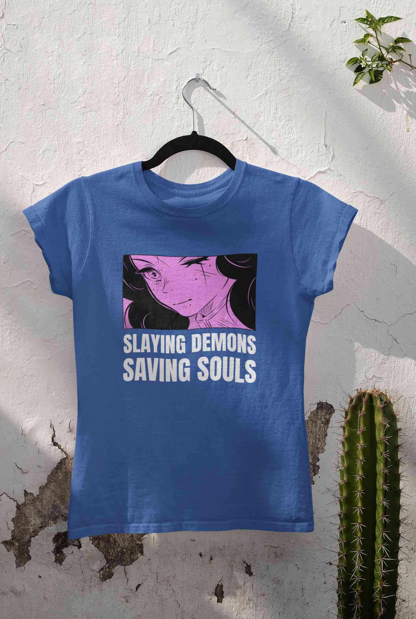 Iillustrated Girl Inspired By Demon Slayer Anime Women Half Sleeves T-shirt- FunkyTeesClub