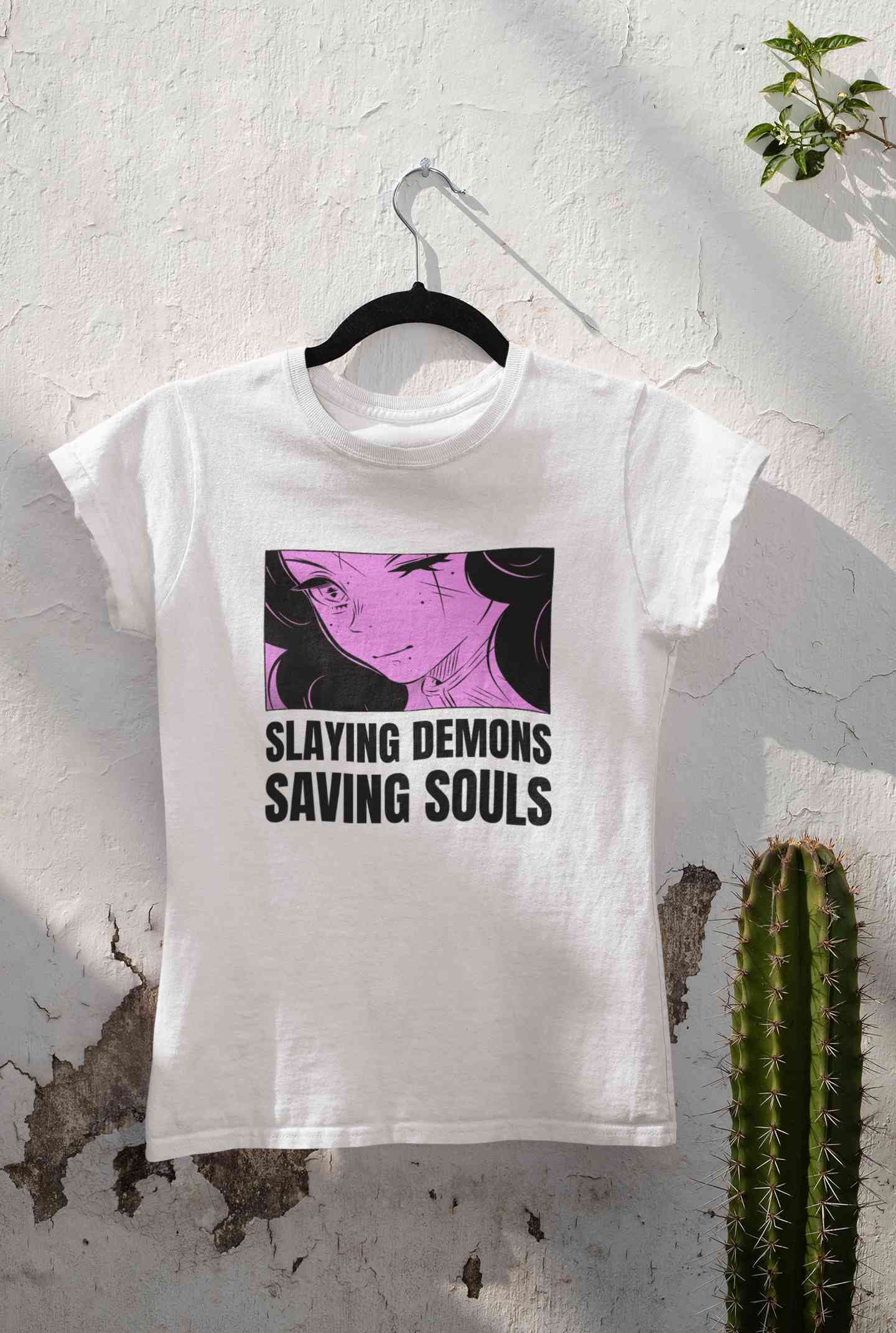 Iillustrated Girl Inspired By Demon Slayer Anime Women Half Sleeves T-shirt- FunkyTeesClub