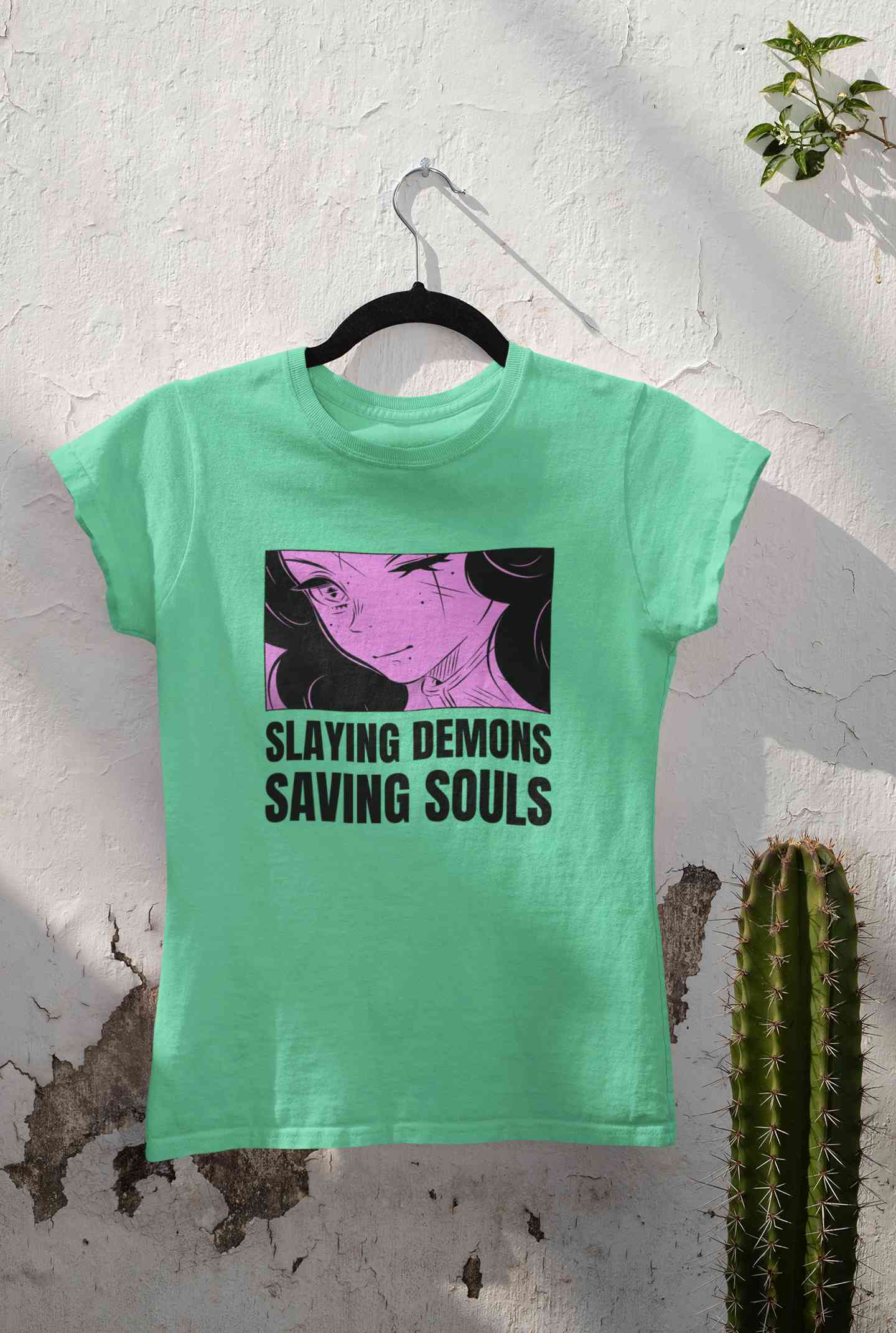 Iillustrated Girl Inspired By Demon Slayer Anime Women Half Sleeves T-shirt- FunkyTeesClub