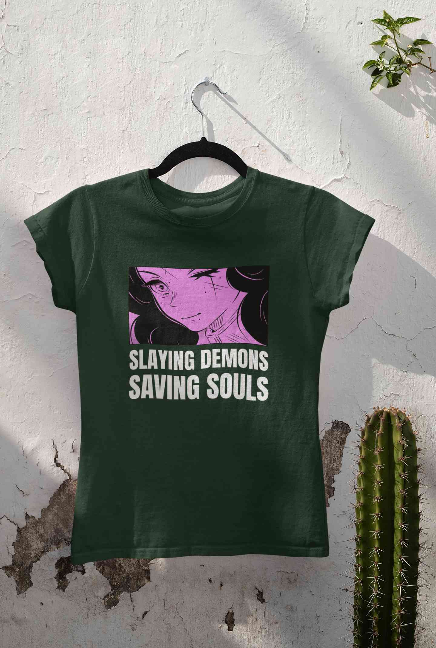 Iillustrated Girl Inspired By Demon Slayer Anime Women Half Sleeves T-shirt- FunkyTeesClub