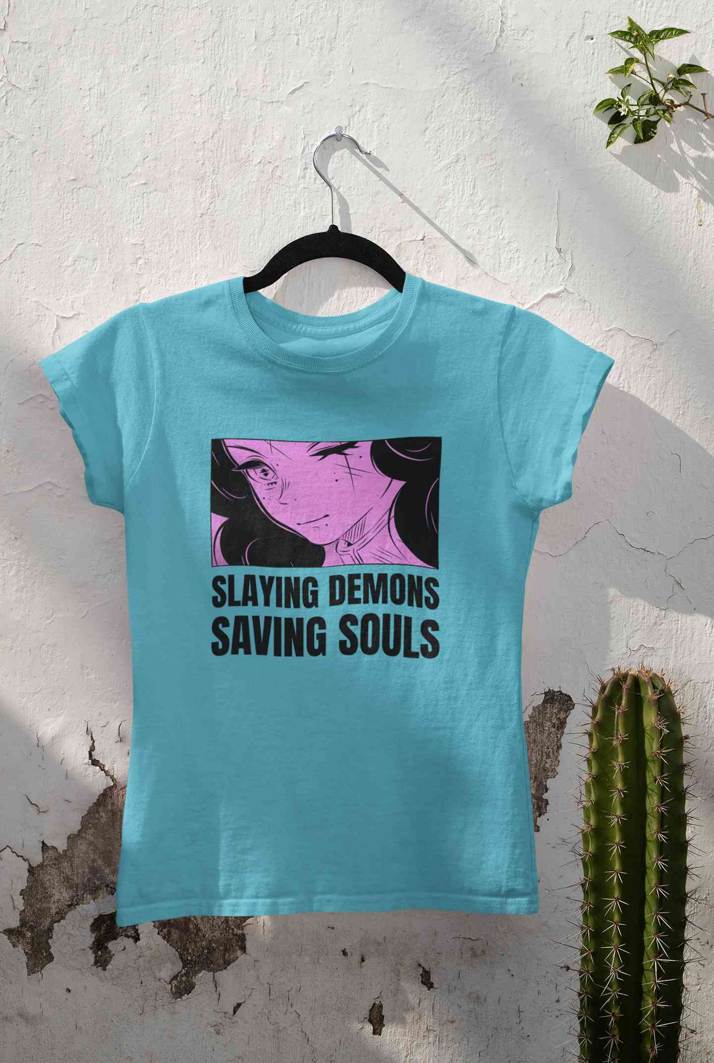 Iillustrated Girl Inspired By Demon Slayer Anime Women Half Sleeves T-shirt- FunkyTeesClub