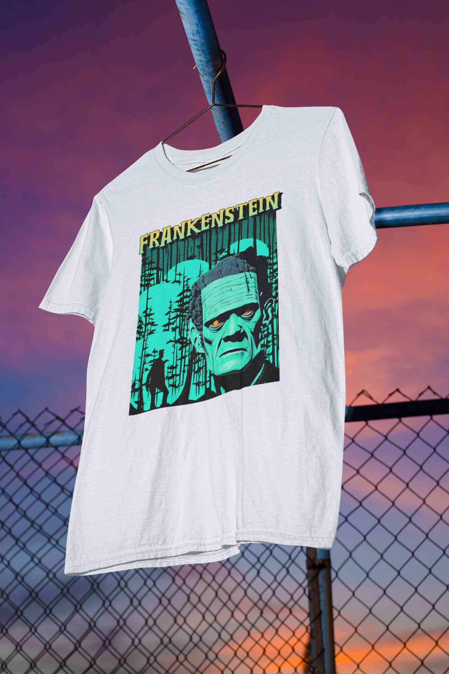 Horror Theme Frankenstein Mens Half Sleeves T-shirt- FunkyTeesClub
