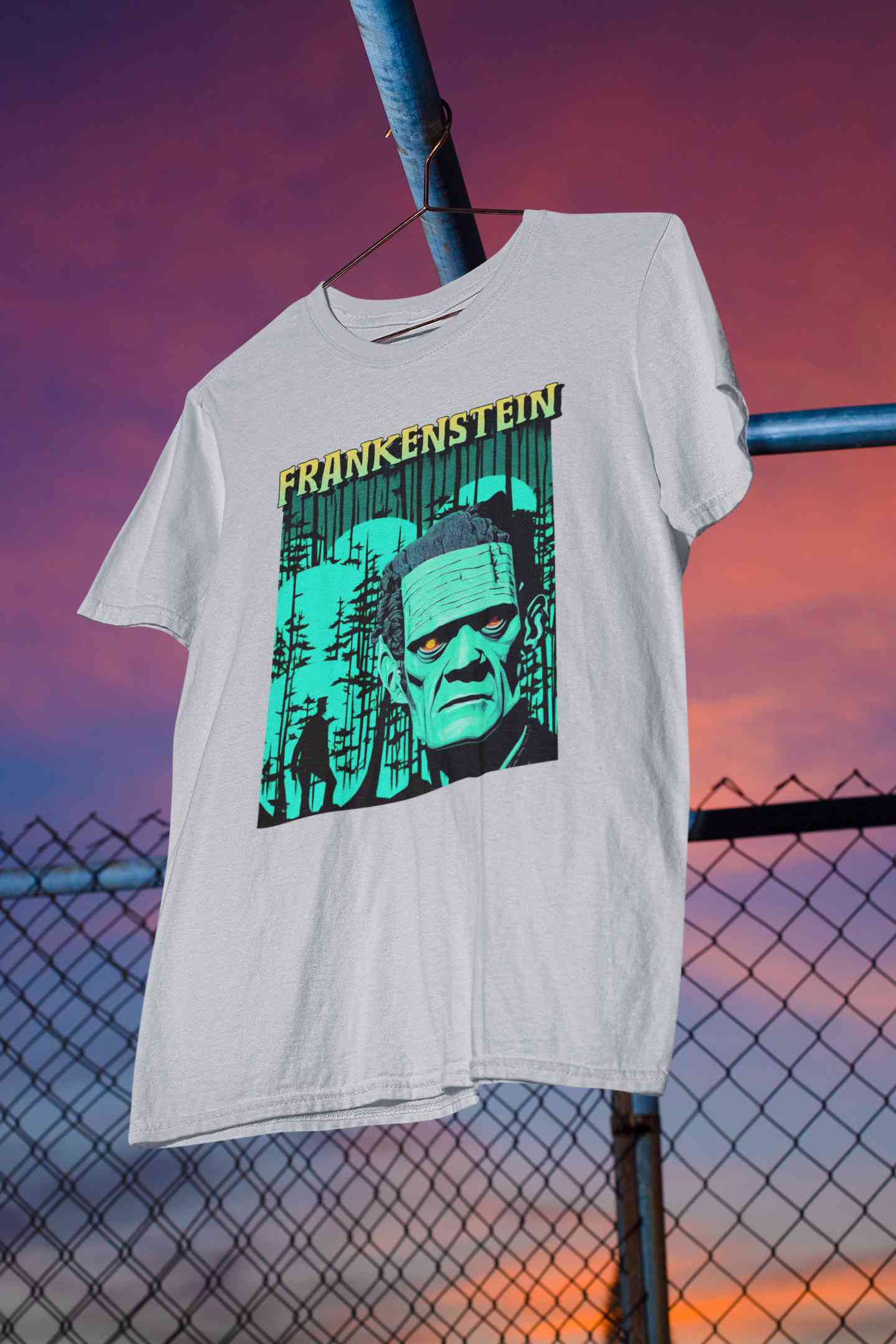 Horror Theme Frankenstein Mens Half Sleeves T-shirt- FunkyTeesClub