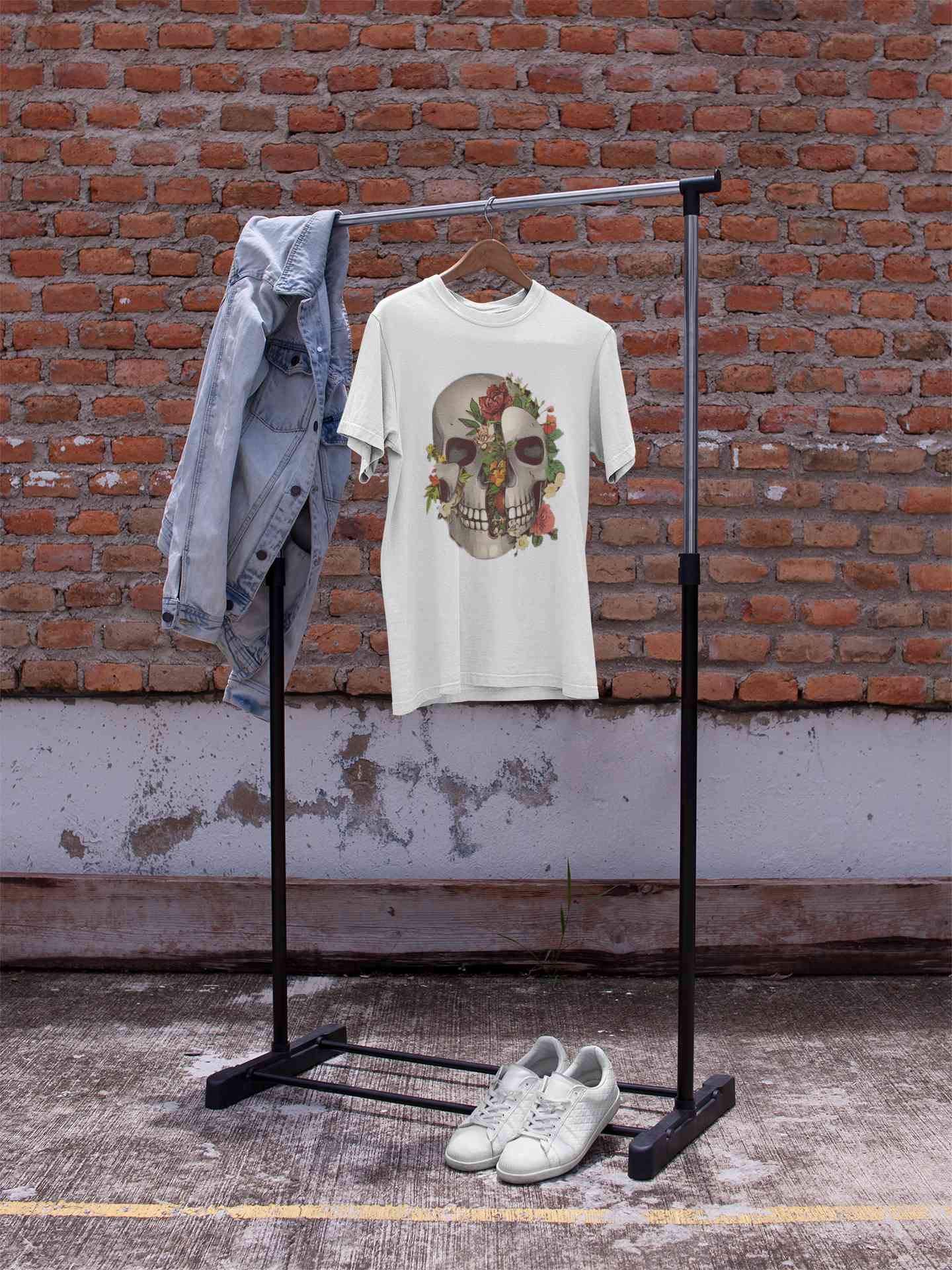 Floral And Skull Print Women Half Sleeves T-shirt- FunkyTeesClub