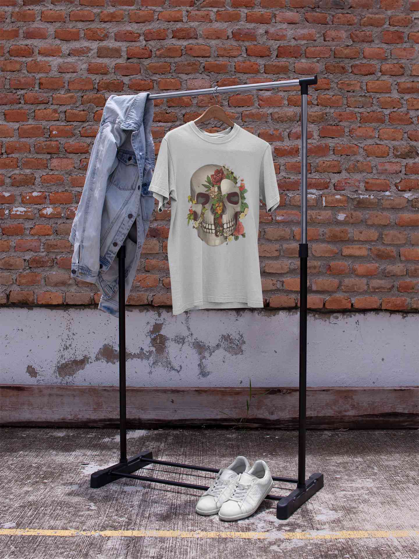 Floral And Skull Print Mens Half Sleeves T-shirt- FunkyTeesClub
