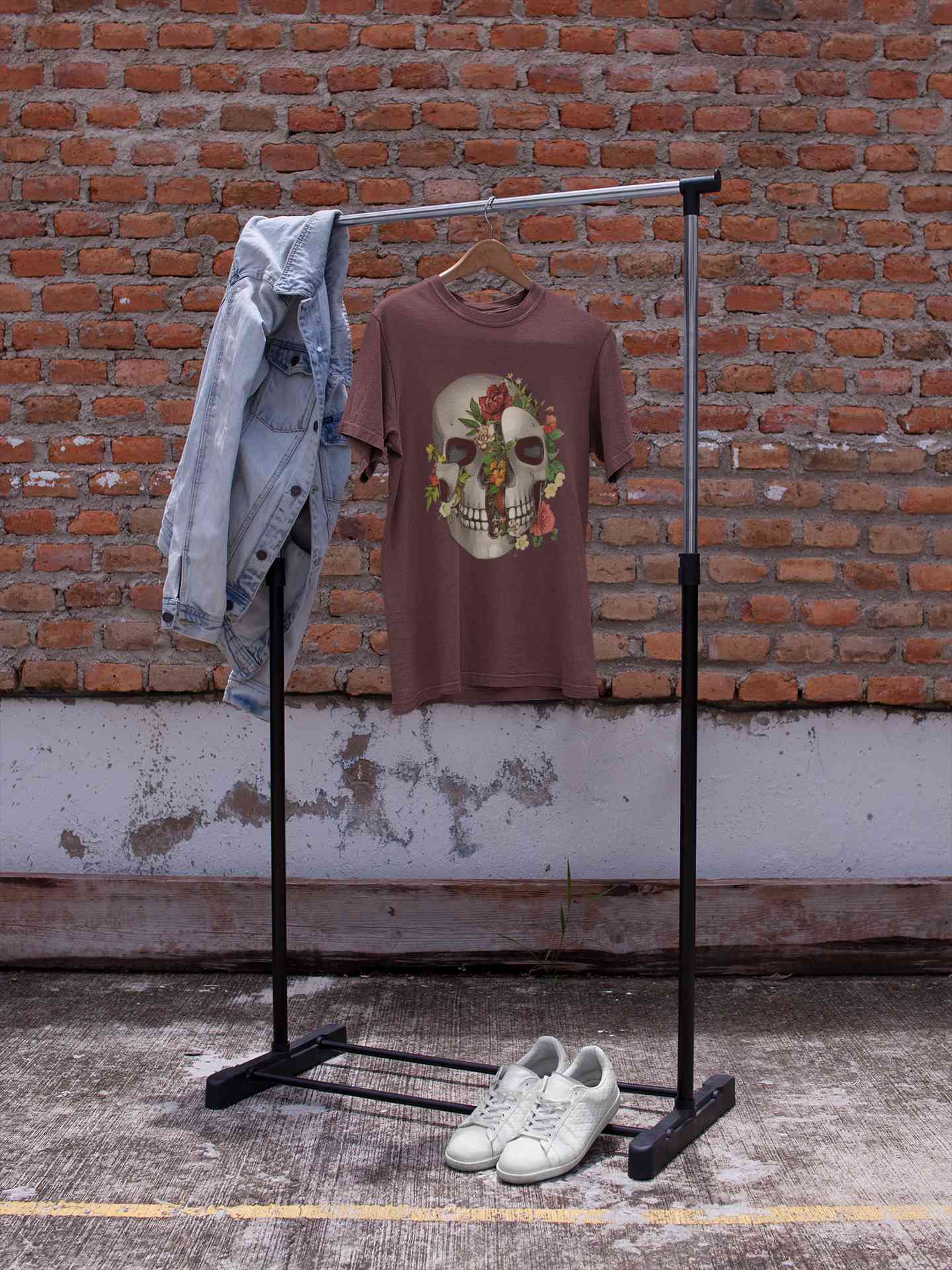 Floral And Skull Print Women Half Sleeves T-shirt- FunkyTeesClub