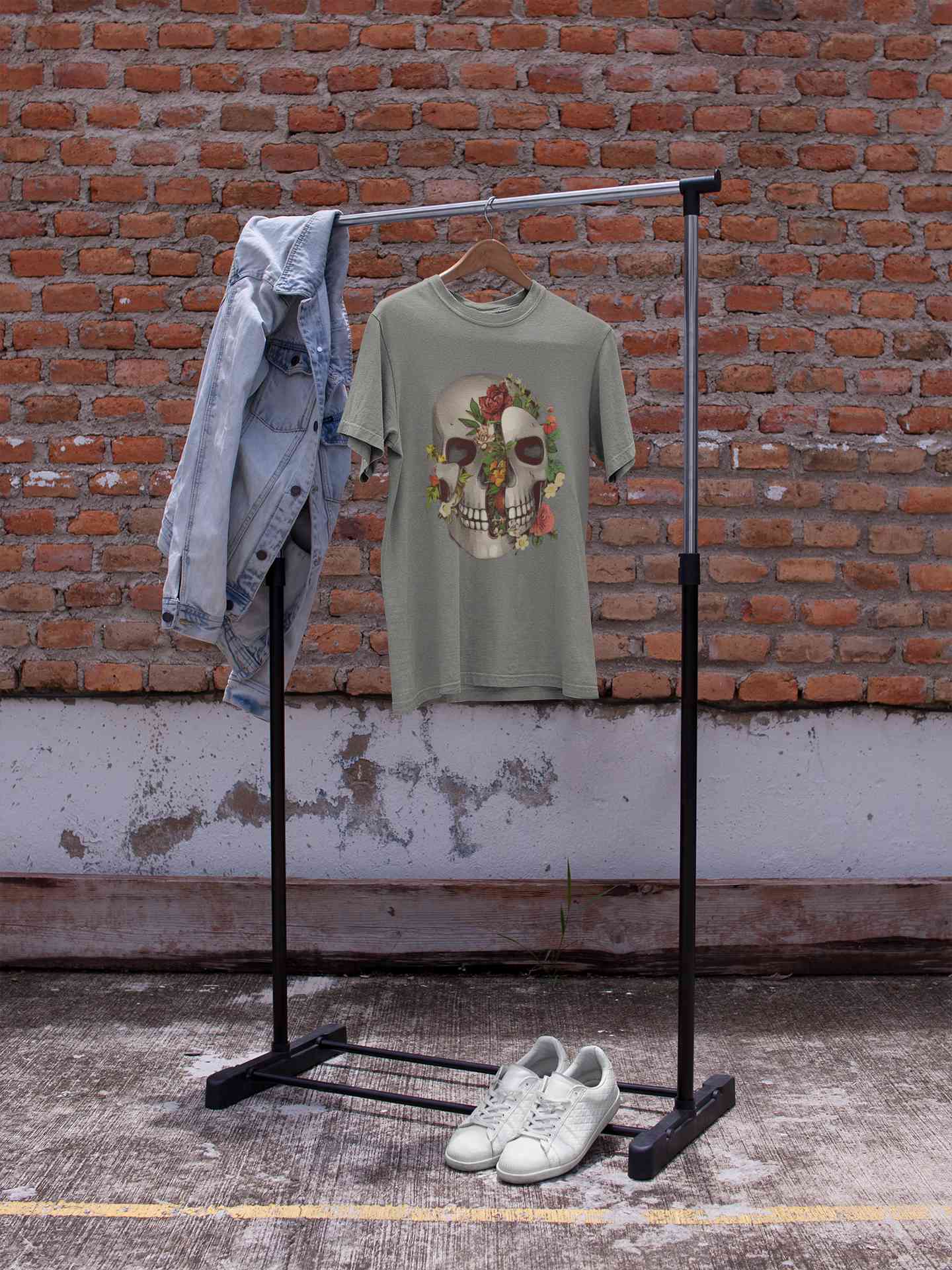 Floral And Skull Print Women Half Sleeves T-shirt- FunkyTeesClub