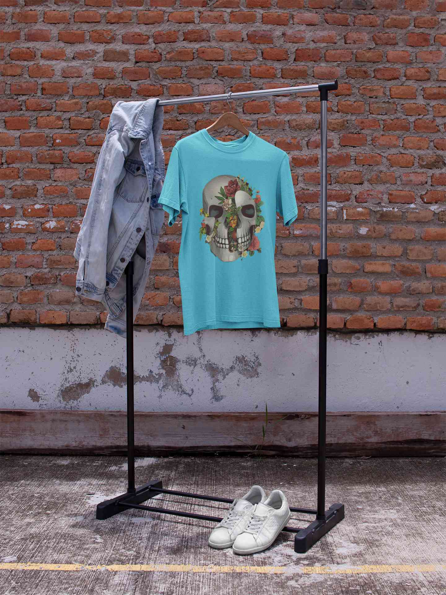 Floral And Skull Print Mens Half Sleeves T-shirt- FunkyTeesClub