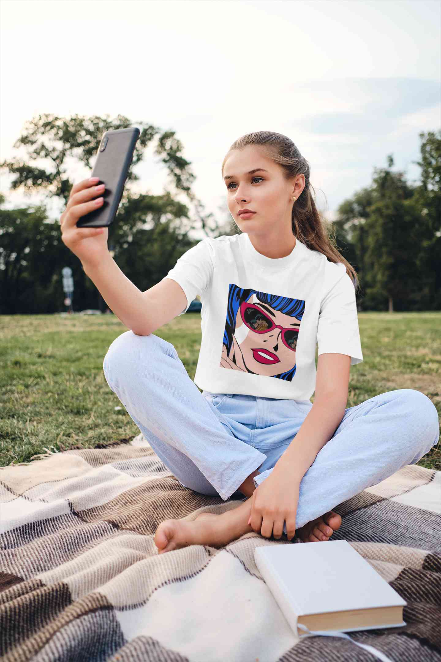Pop Art Sunglasses Girl Women Half Sleeves T-shirt- FunkyTeesClub