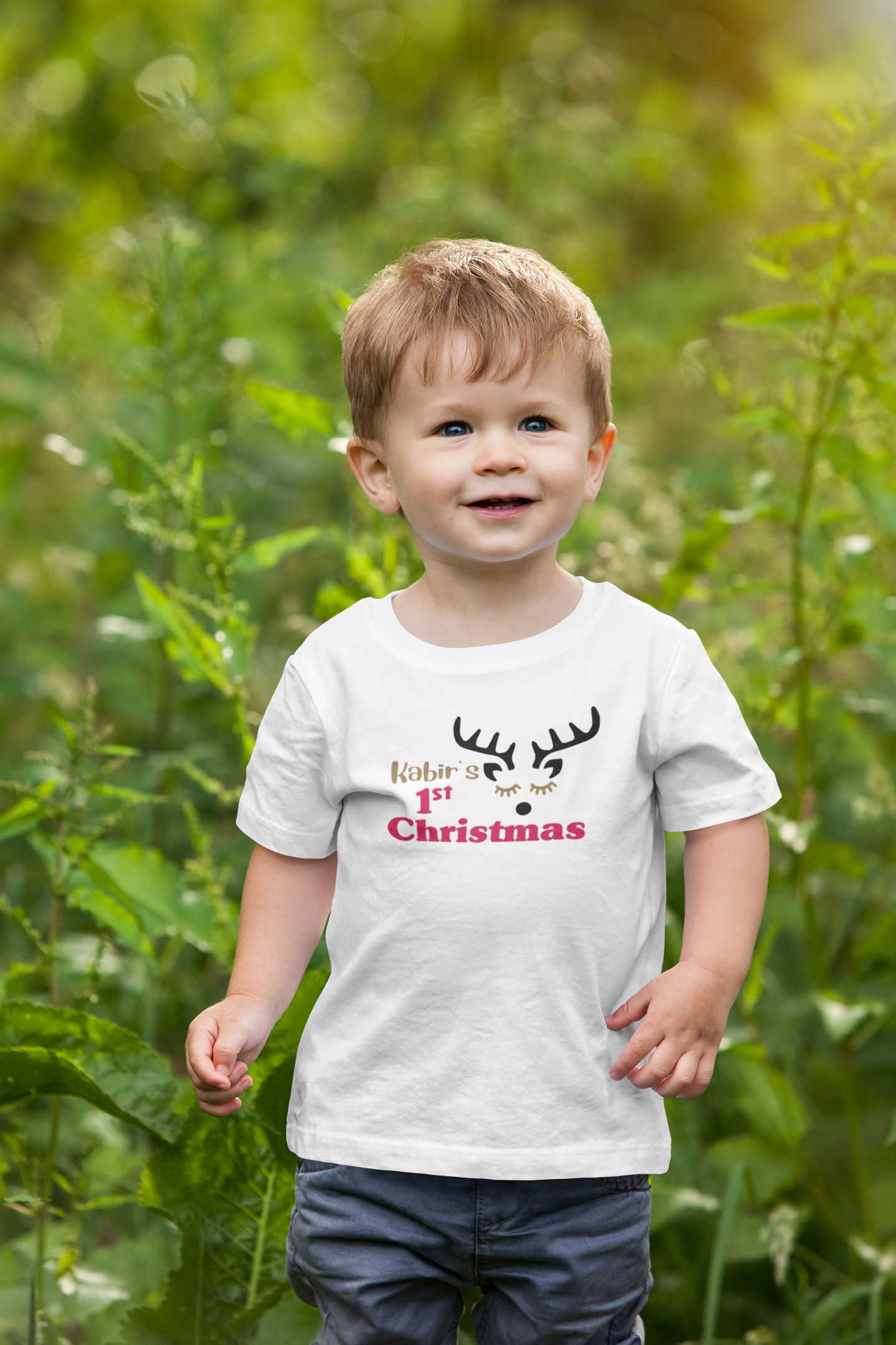 Customized Name First Christmas Half Sleeves T-Shirt for Boy-FunkyTeesClub