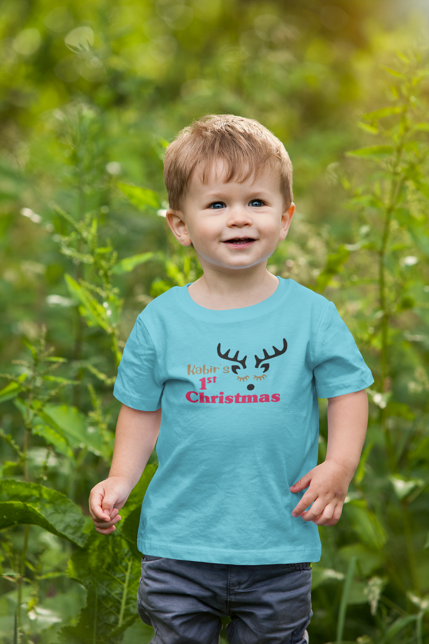Customized Name First Christmas Half Sleeves T-Shirt for Boy-FunkyTeesClub