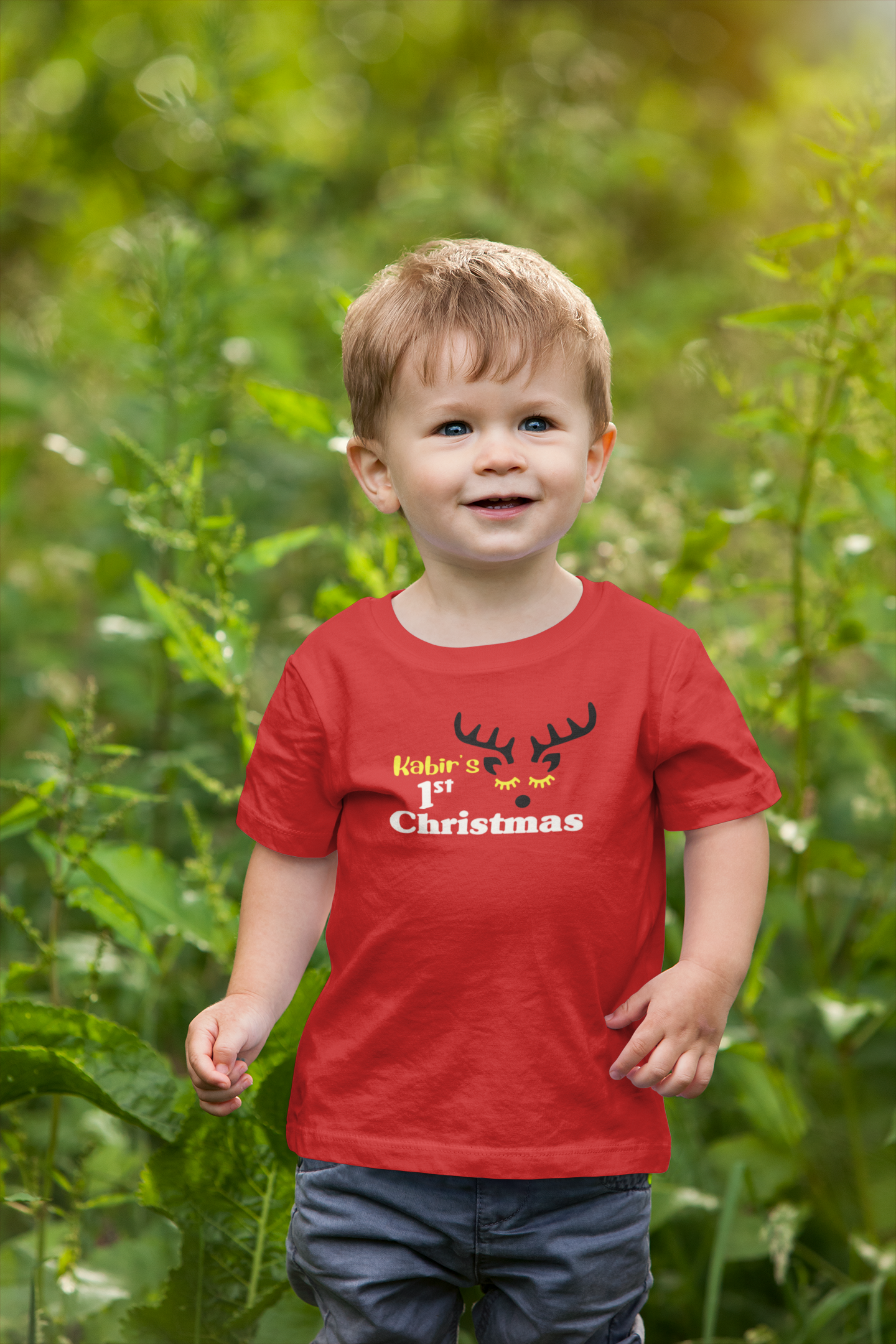 Customized Name First Christmas Half Sleeves T-Shirt for Boy-FunkyTeesClub
