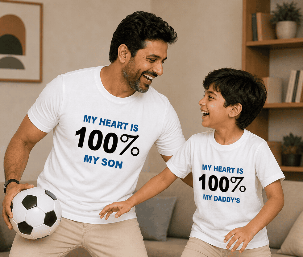 My Heart Is 100% My Daddy's My Heart Is 100% My Son's Father and Son Matching T-Shirt- FunkyTeesClub